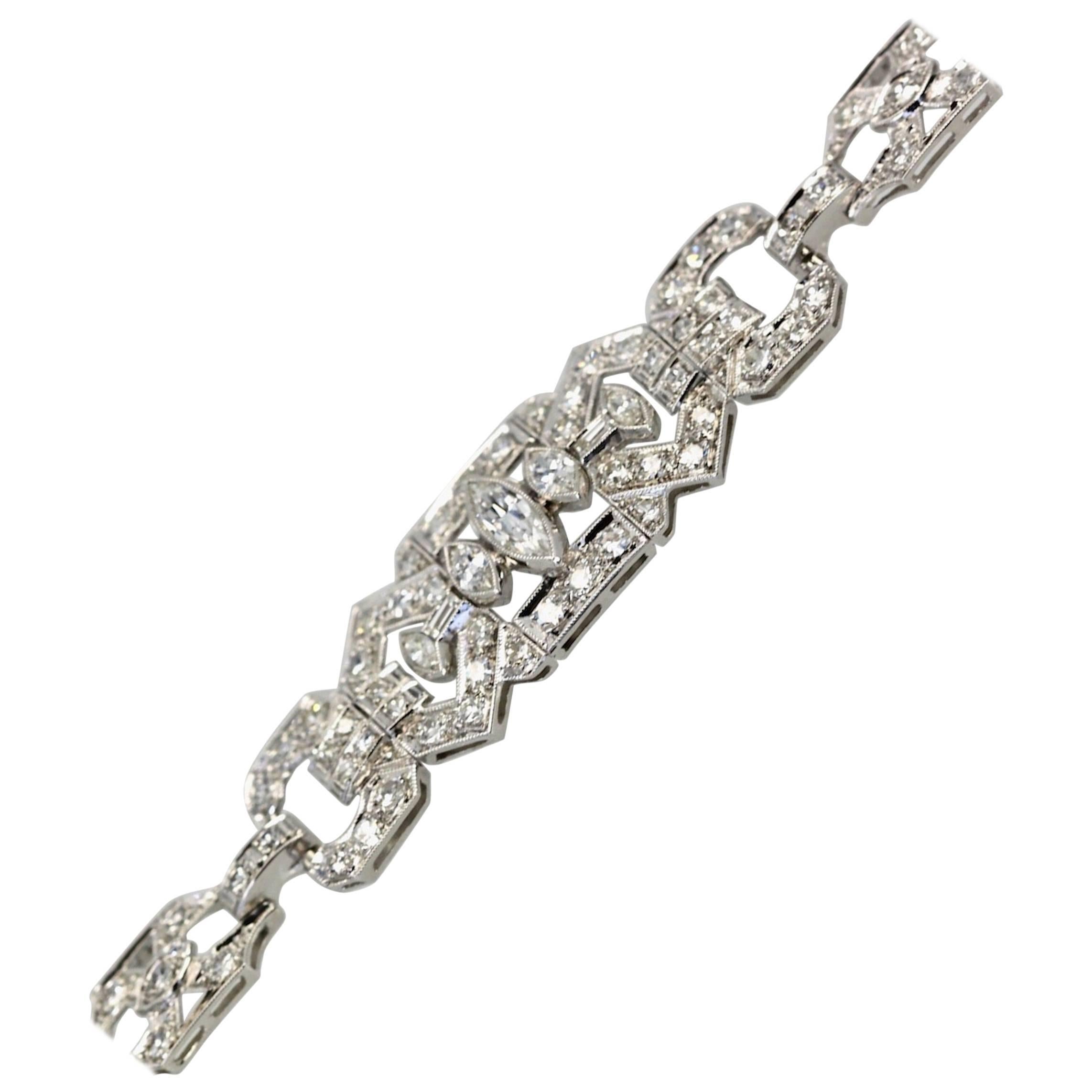 Deco Platinum and 18 Karat Diamond Bracelet 4.00 Carat