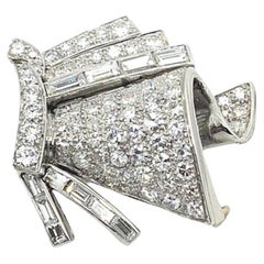 Deco Platinum Brooch Set with 1.0ct of F/VS Baguette + 1.5ct of Round Diamonds