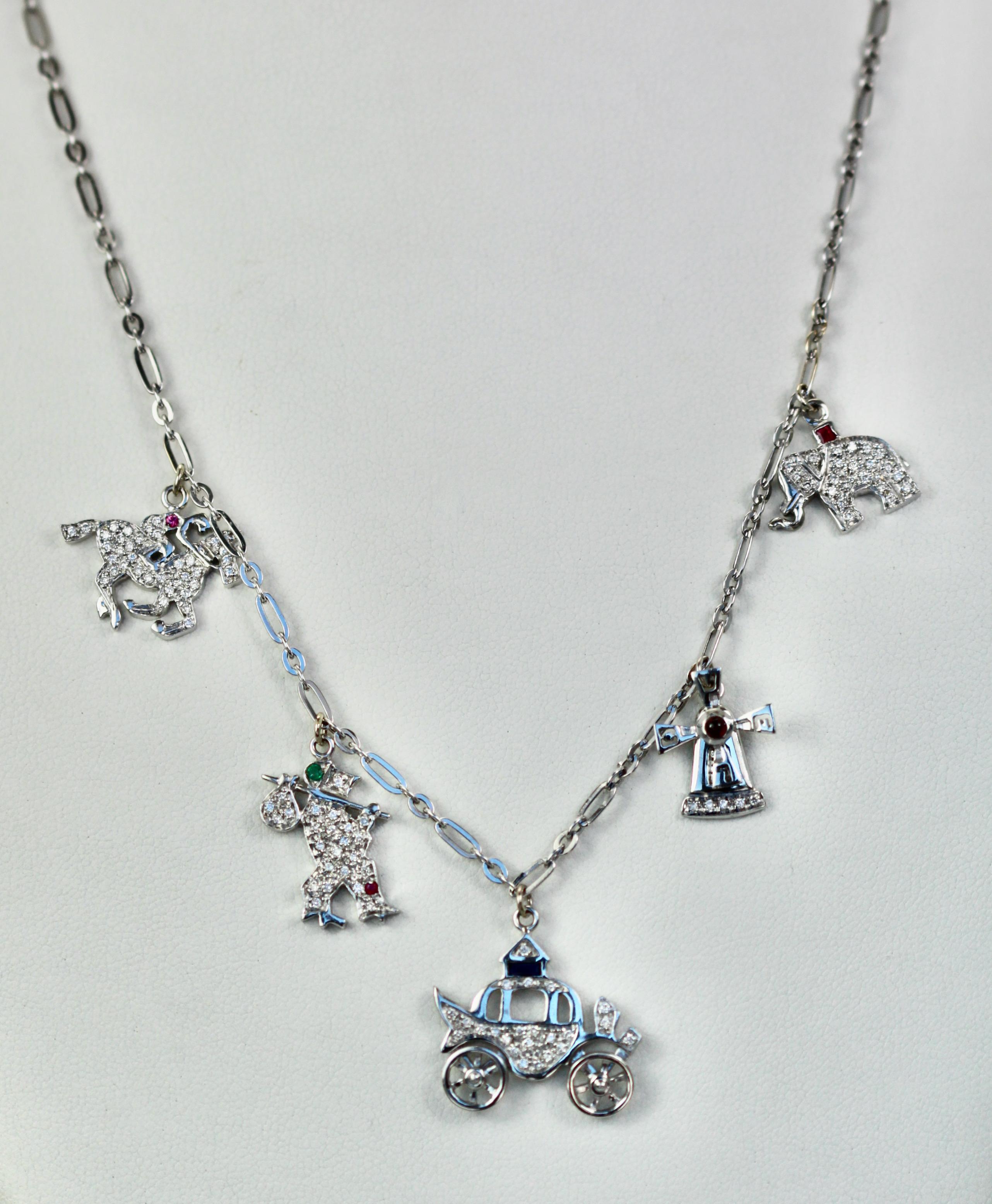 Deco Platinum Charm Necklace For Sale 2