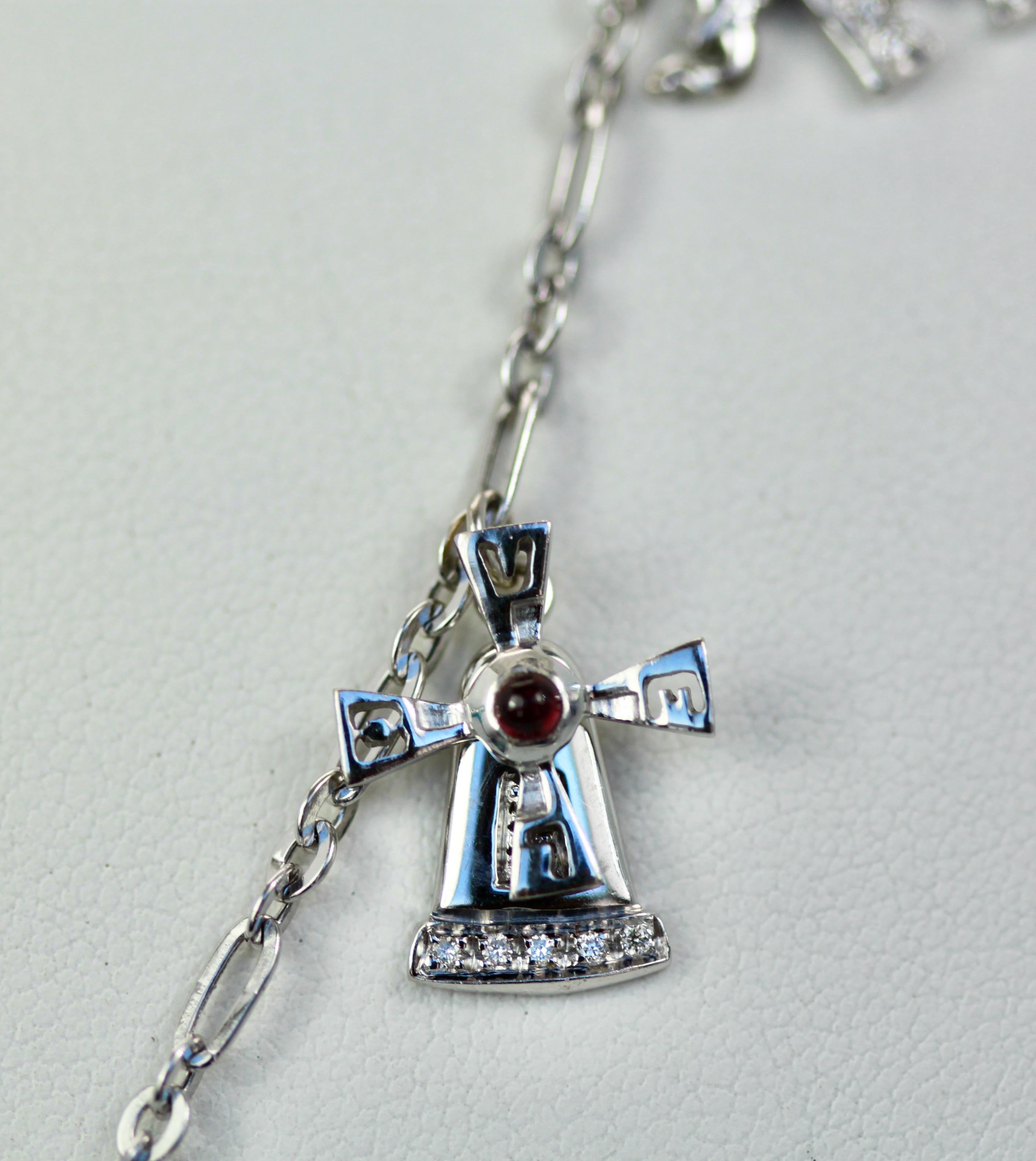 Deco Platinum Charm Necklace In Excellent Condition For Sale In North Hollywood, CA
