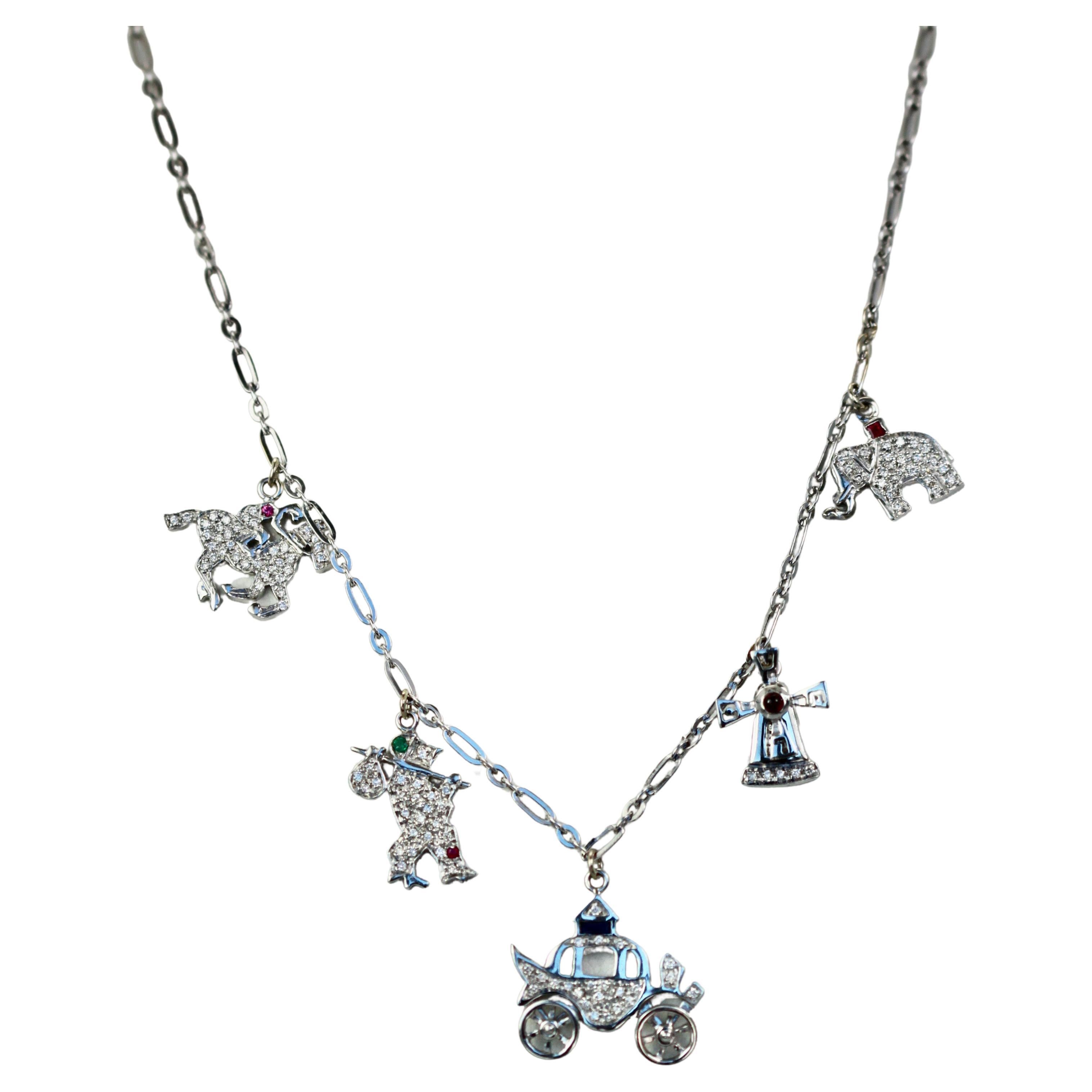 Deco Platinum Charm Necklace For Sale
