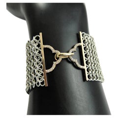 Deco Power Bracelet with Diamonds, Silver, 14K Gold and Japanese made Chainmail