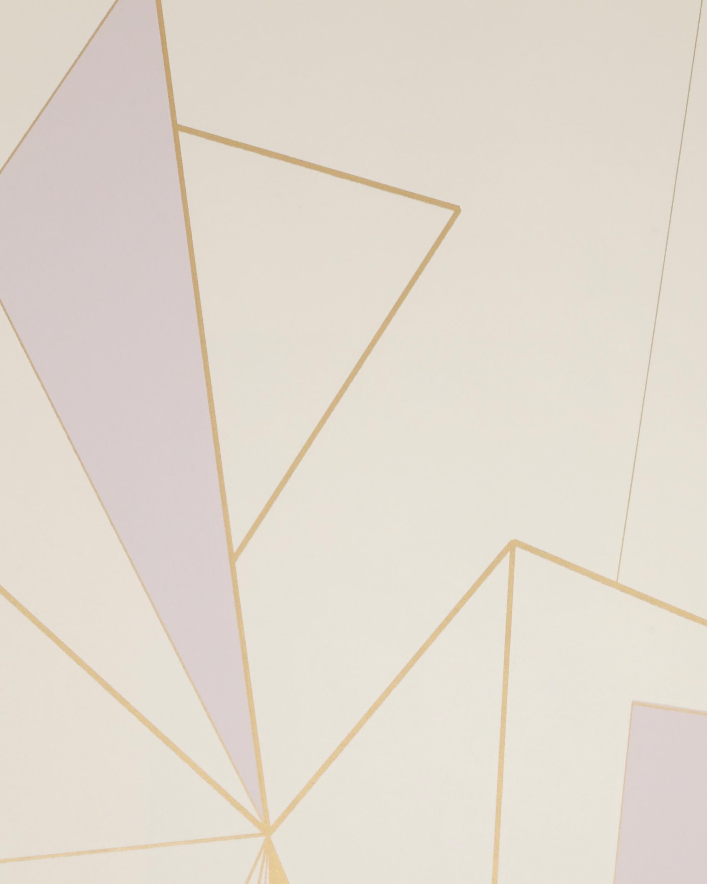 American Deco Prism Screen Printed Metallic Bronze and Lavender Mist Wallpaper For Sale