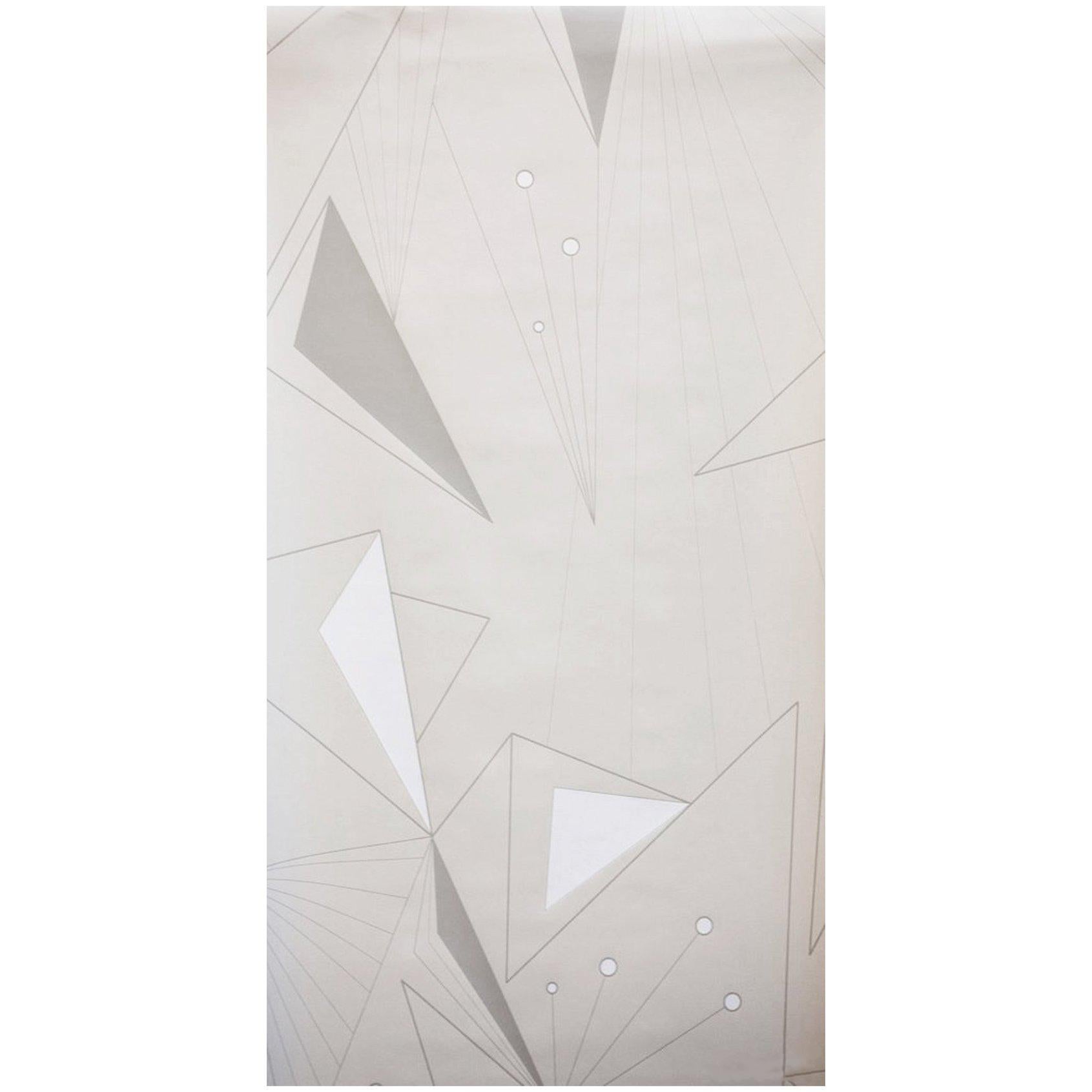 Deco Prism Screen Printed Wallpaper in Snow, Stone, White For Sale