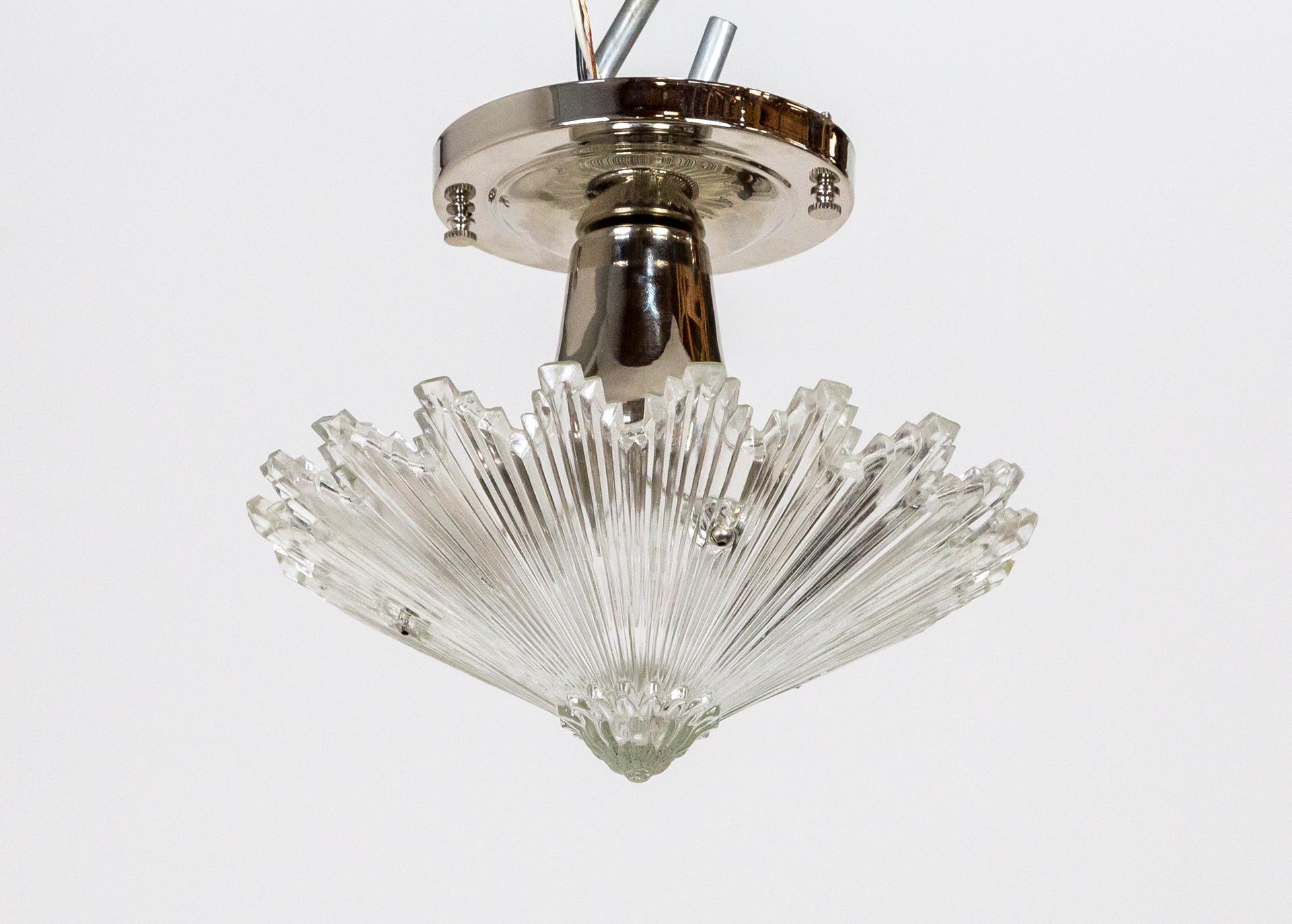 Deco Radial Ribbed Molded Glass Star Light Fixture W/ Chrome Mount 3 Available 1