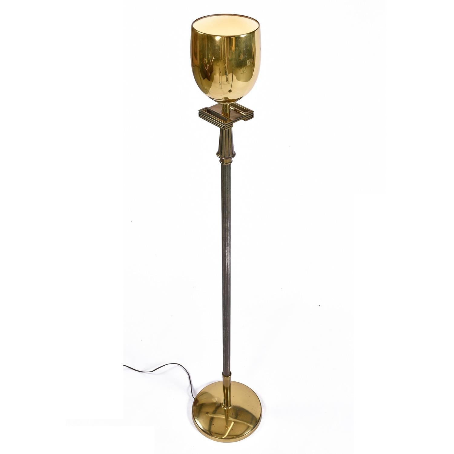 PAIR of vintage 1960's neo-deco brass torchiere floor lamps by Stiffel Lamp Company.  Look close and you'll see that they're not exactly matching.  Lamp 