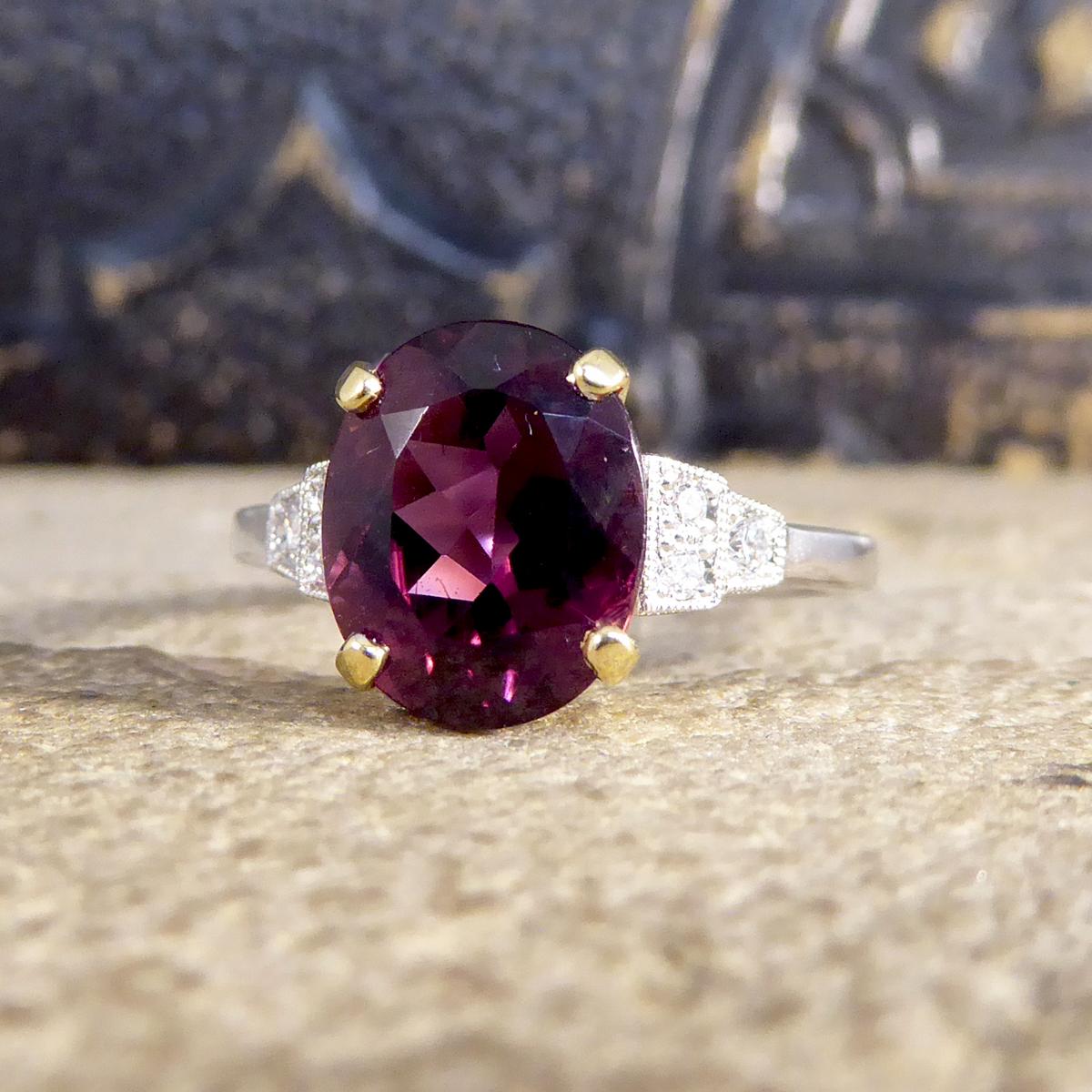 Deco Replica 2.77ct Raspberry Red Tourmaline and Diamond Ring in White Gold In New Condition For Sale In Yorkshire, West Yorkshire