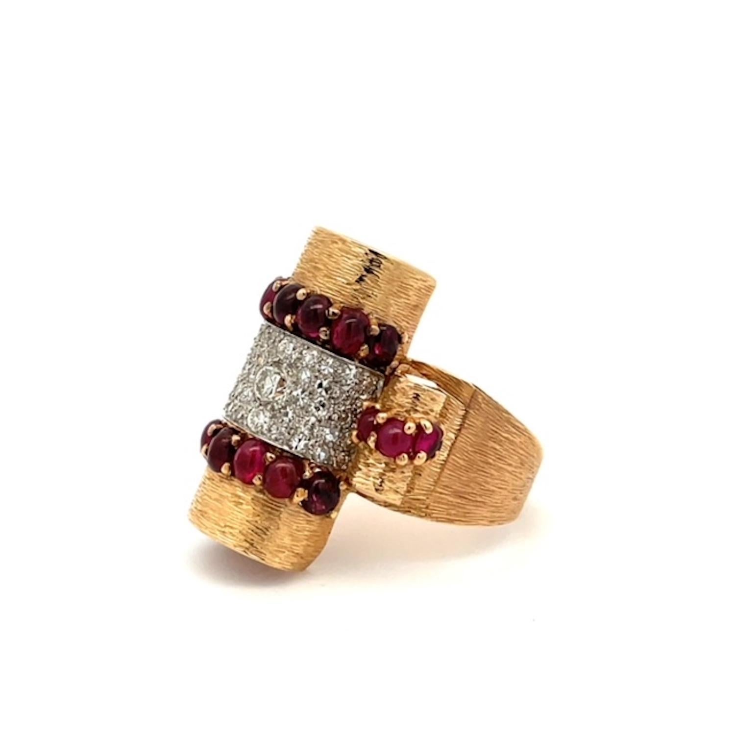 Deco Retro 1930's Ruby Cabochon 14K Platinum Diamond Ring 4.49 Carats 8