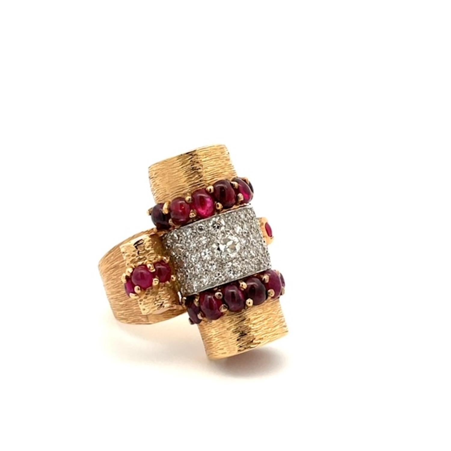 Deco Retro 1930's Ruby Cabochon 14K Platinum Diamond Ring 4.49 Carats 3