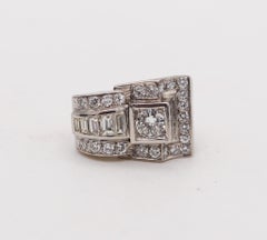Bague cocktail Tank déco rétro 1935 en platine avec 2,25 carats de diamants européens