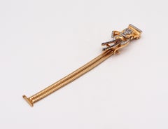 Deco Retro 1940 Brooch Wristwatch 14kt Gold Platinum 5.54ctw Diamonds Sapphires