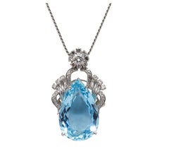 Deco-Retro 1950 Convertible Pendant Platinum with 20.77 Cts Aquamarine & Diamond