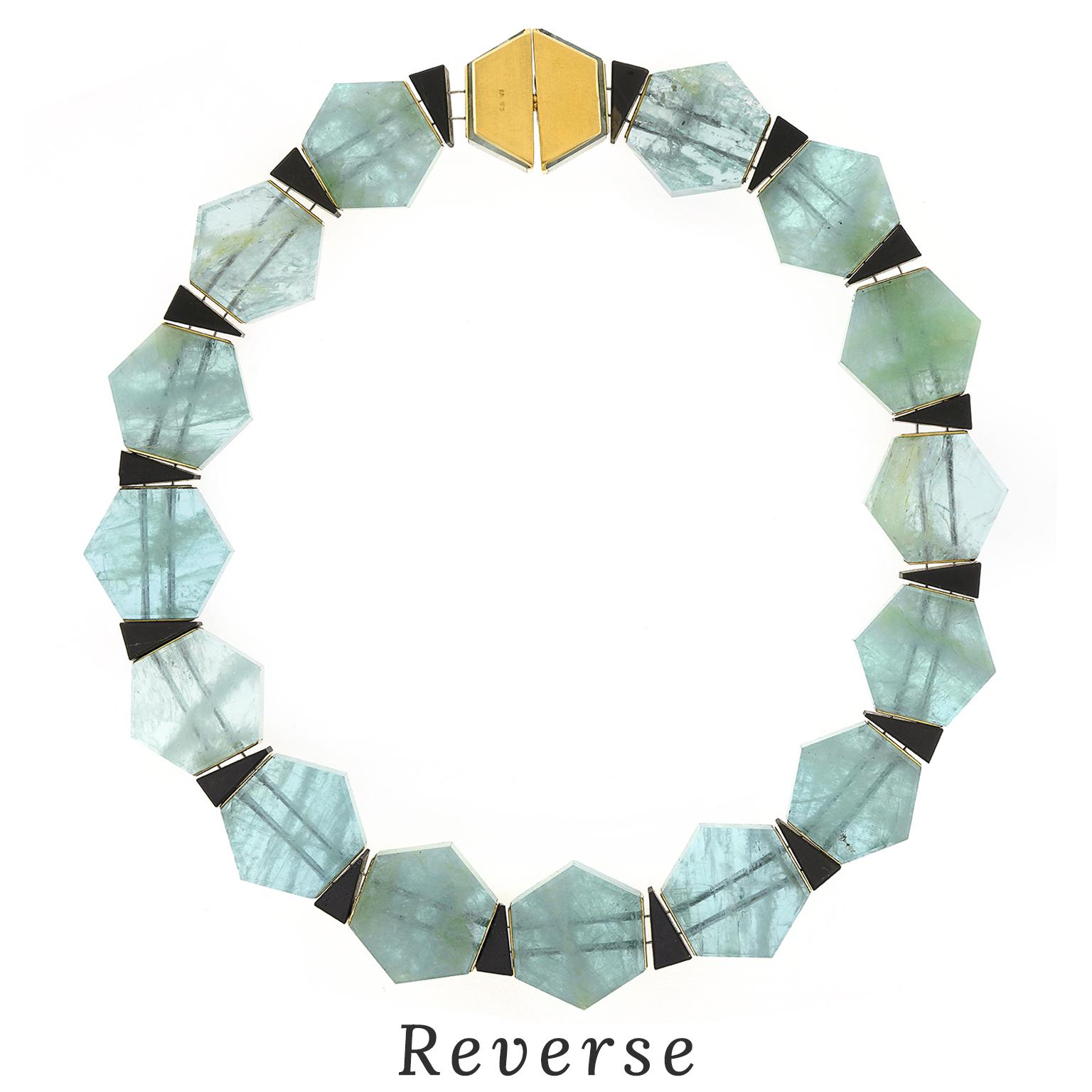 Collana Deco Revival in acquamarina e onice in vendita 4