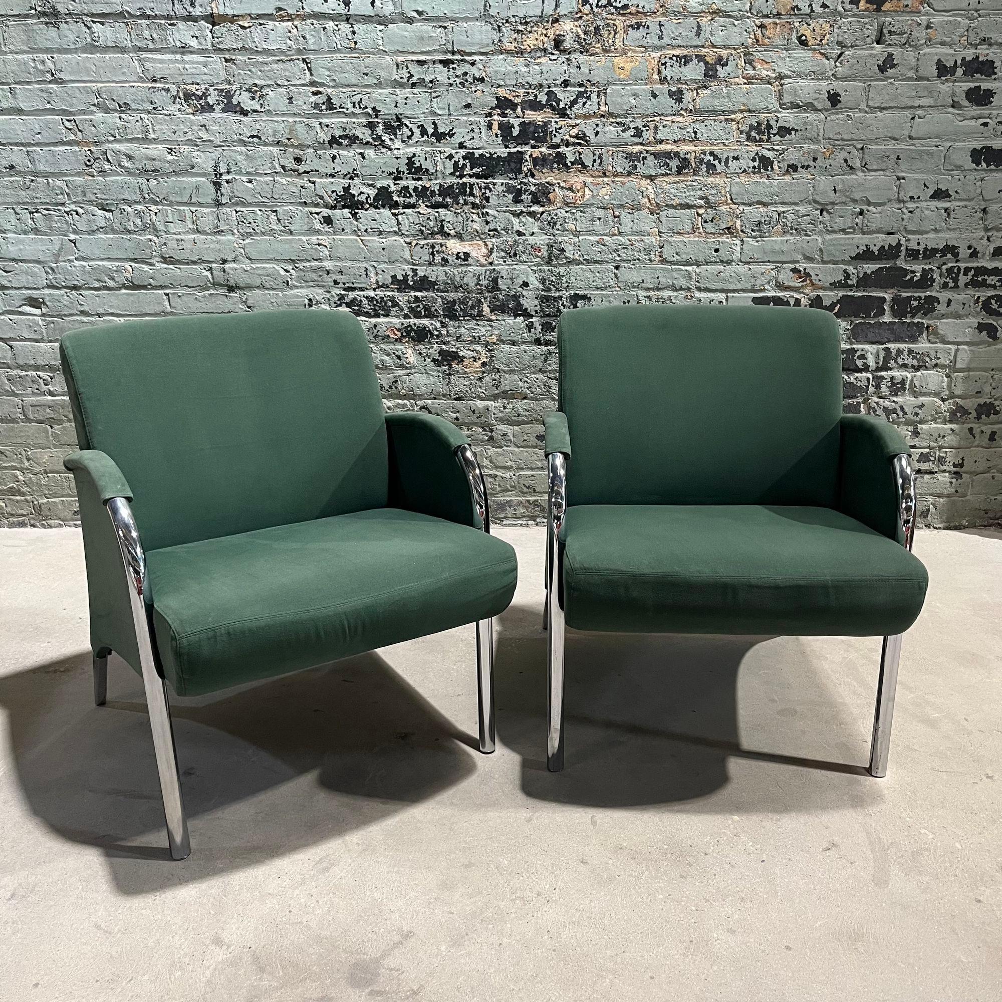 Post-Modern Deco Revival Chrome Frame Lounge Chairs, 1980 For Sale