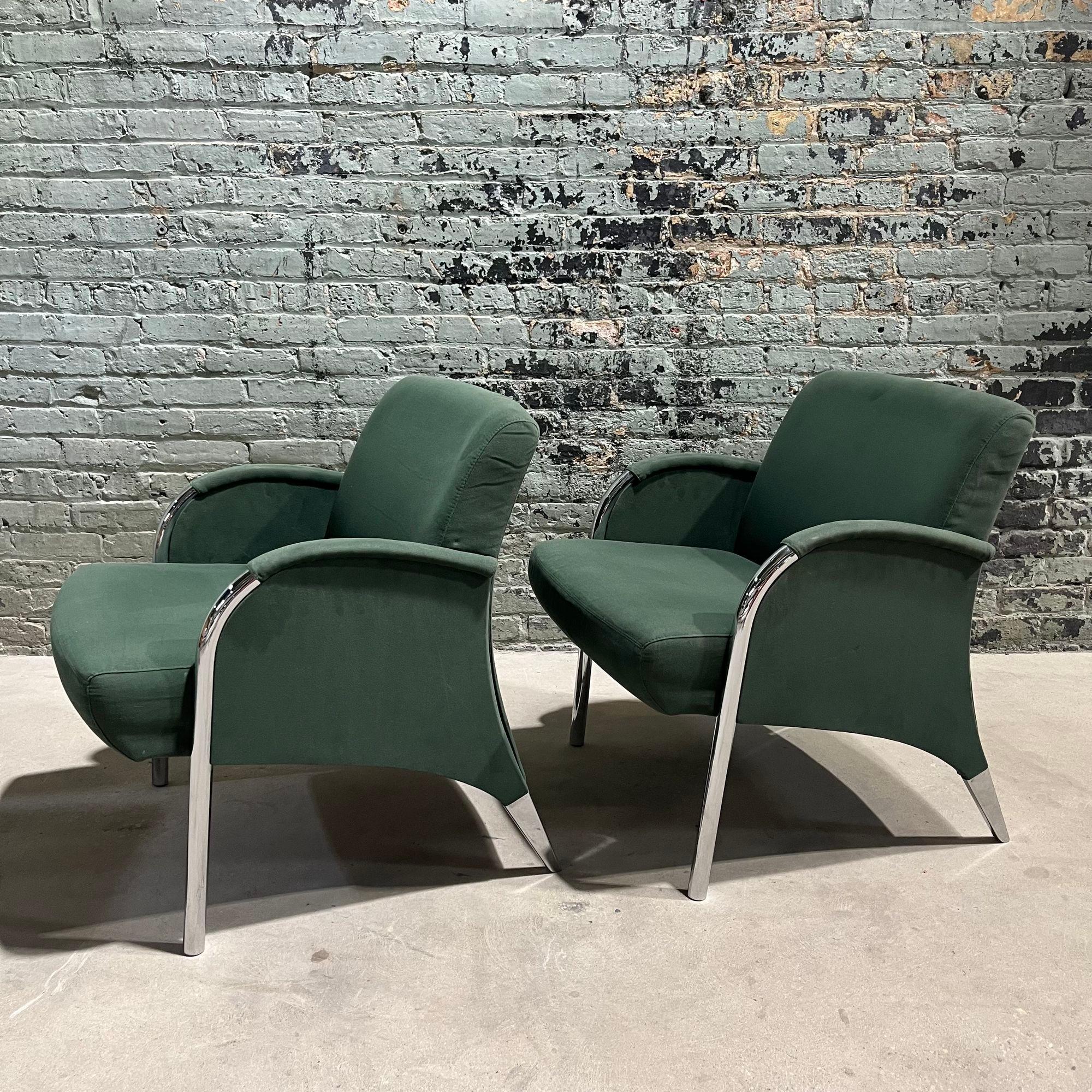 American Deco Revival Chrome Frame Lounge Chairs, 1980 For Sale