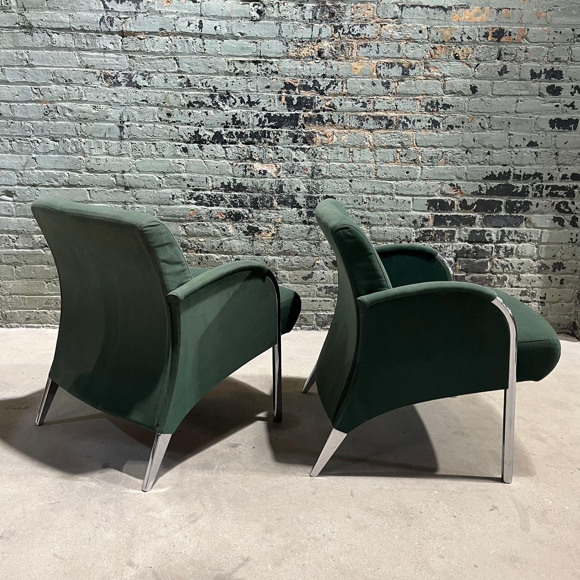 Deco Revival Chrome Frame Lounge Chairs, 1980 In Good Condition For Sale In Chicago, IL