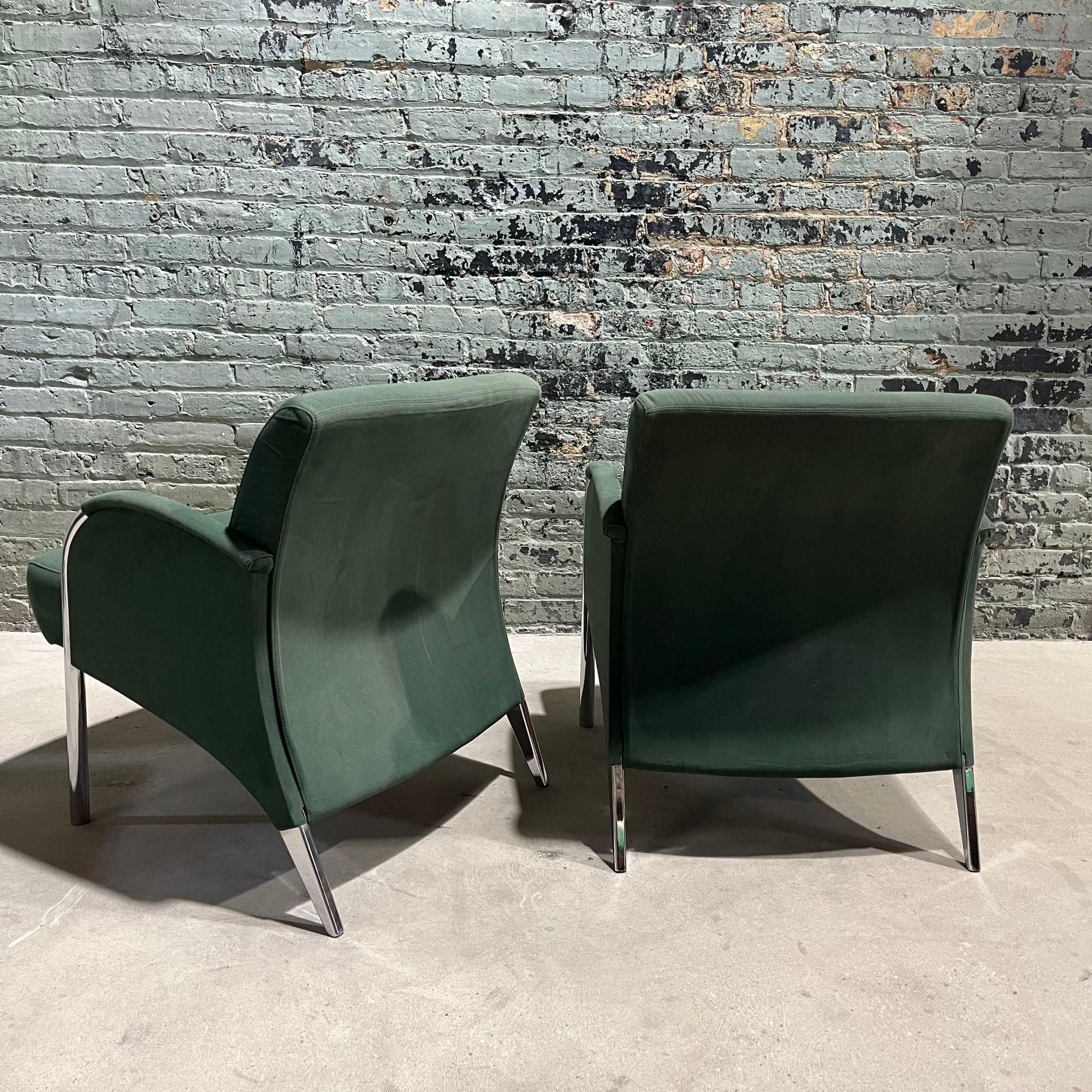 Late 20th Century Deco Revival Chrome Frame Lounge Chairs, 1980 For Sale