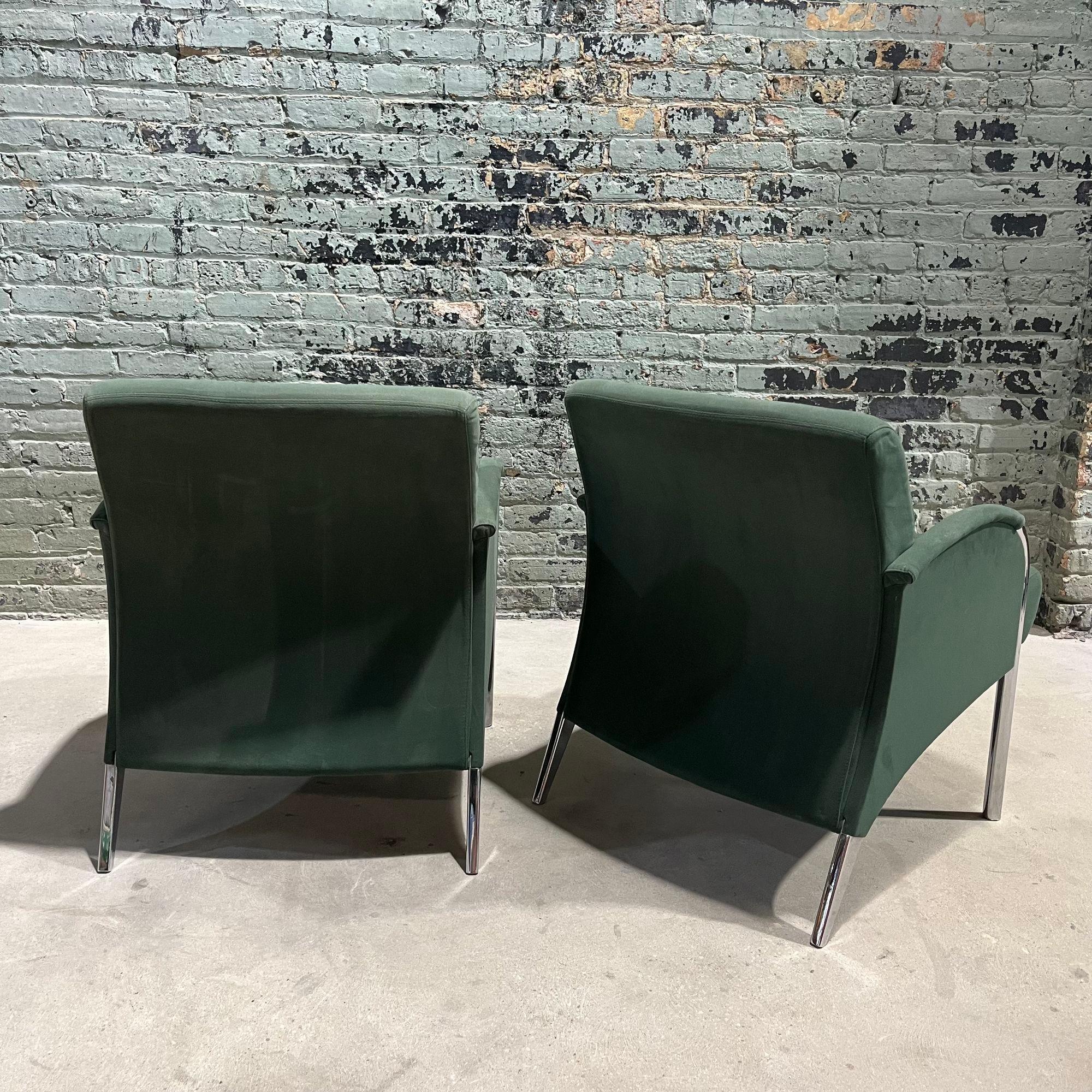 Upholstery Deco Revival Chrome Frame Lounge Chairs, 1980 For Sale