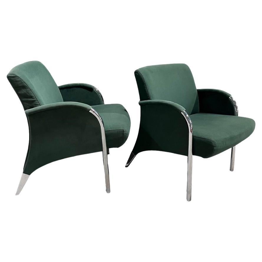 Deco Revival Chrome Frame Lounge Chairs, 1980 For Sale