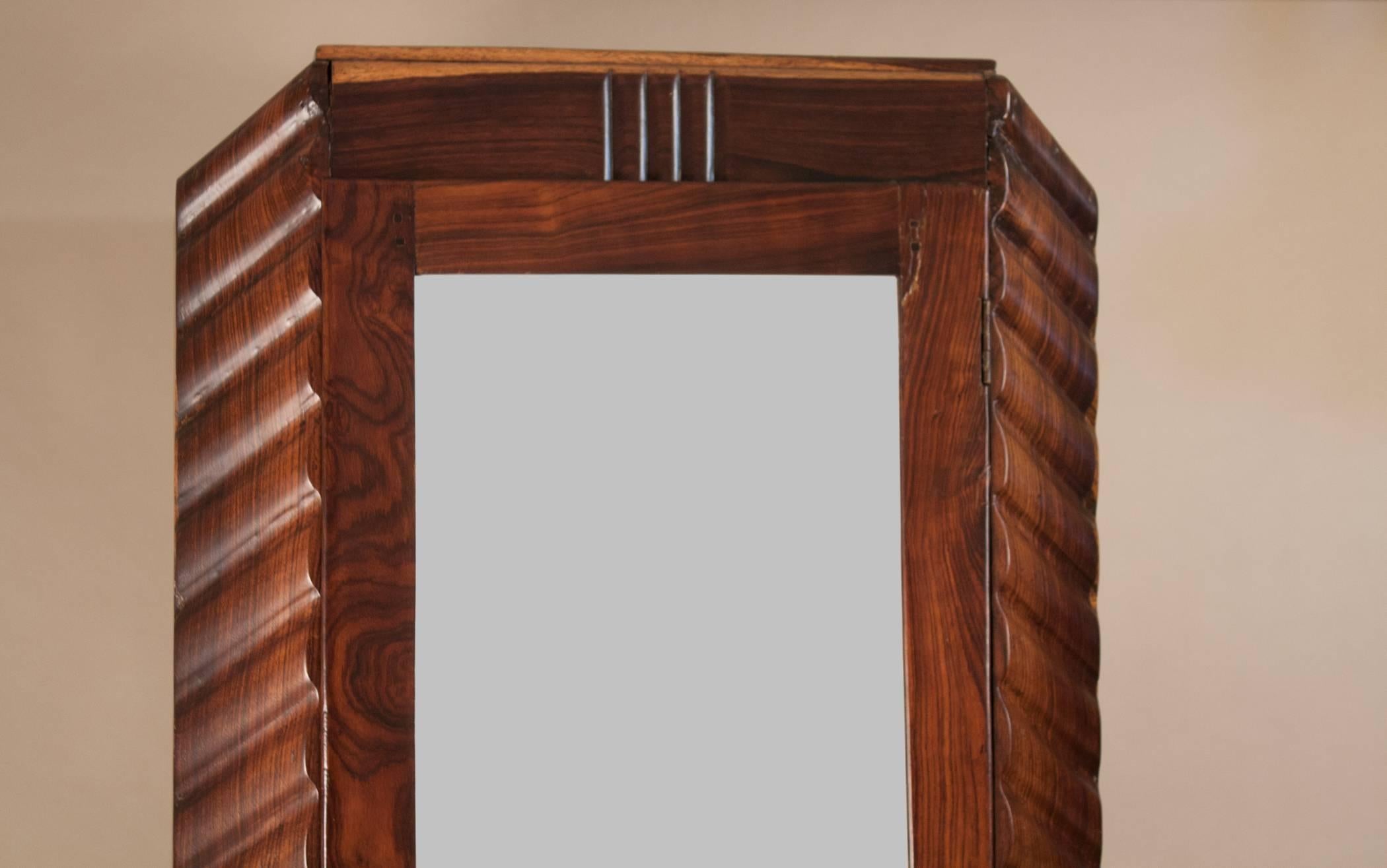 Indian Art Deco Rosewood Wardrobe Cabinet with Mirror