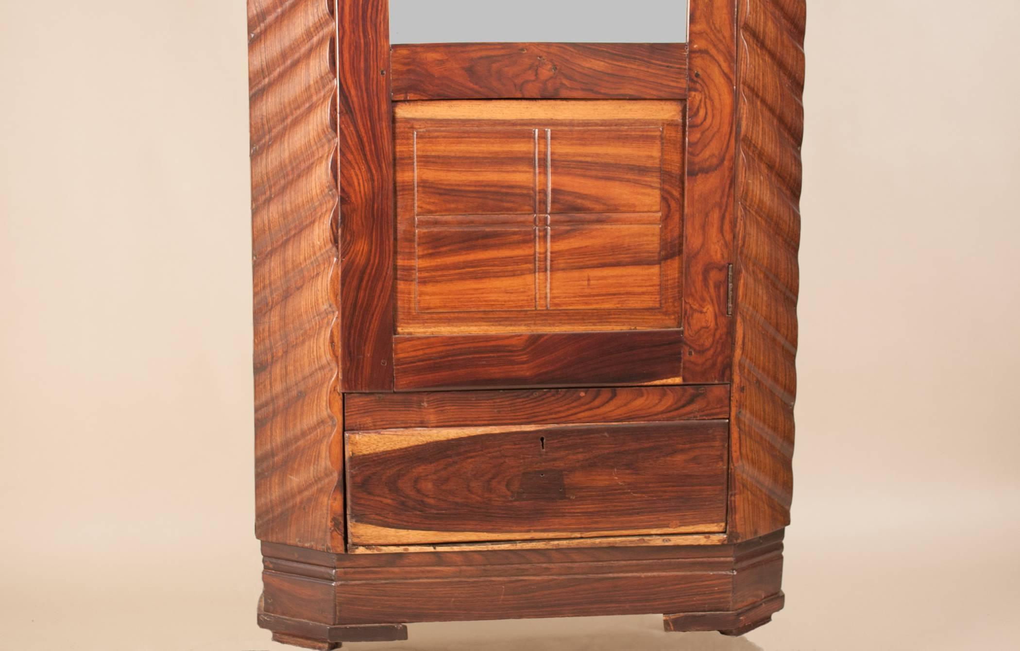 Art Deco Rosewood Wardrobe Cabinet with Mirror In Good Condition In Heath, MA