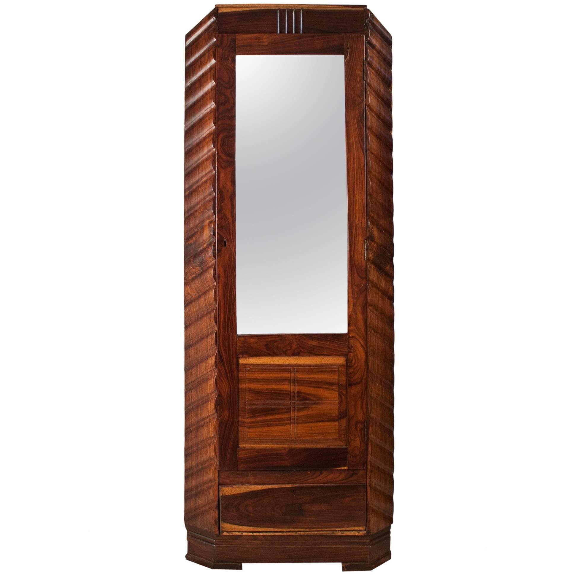 Art Deco Rosewood Wardrobe Cabinet with Mirror