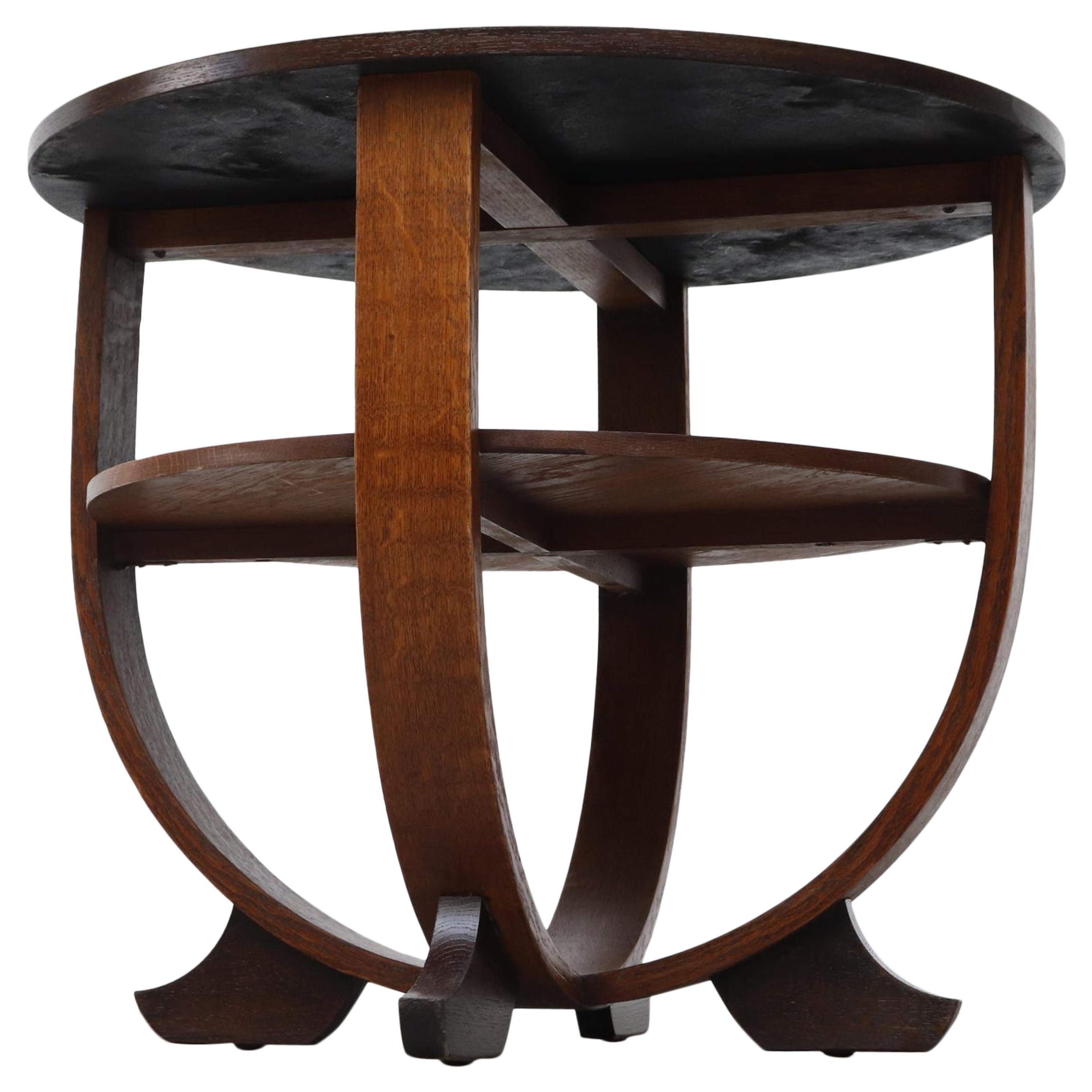 Deco Round Oak Two Tiered Side Table