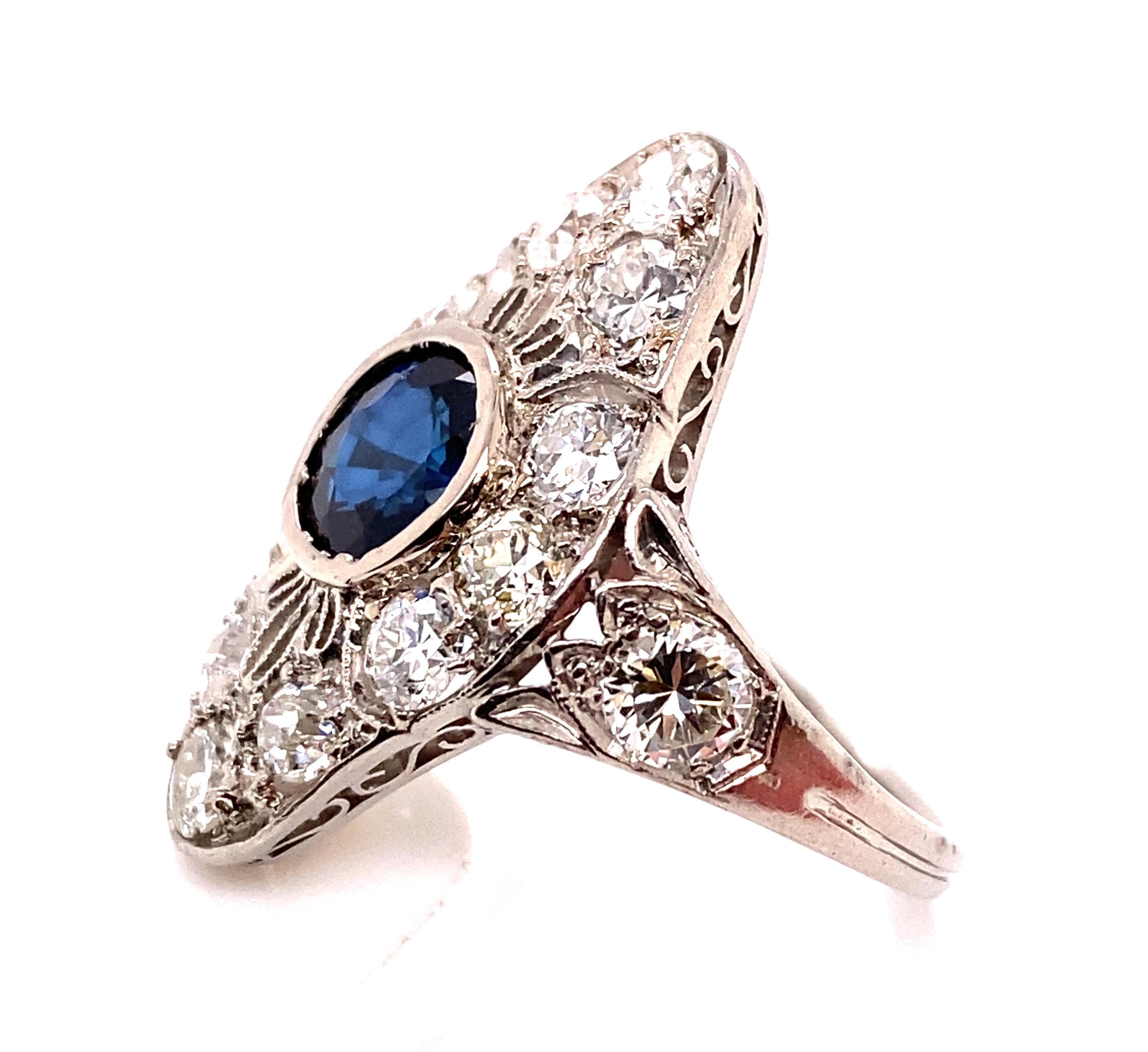 Art Deco Sapphire Diamond Ring 3.30ct Old European Original 1910's Antique Plat In Good Condition For Sale In Dearborn, MI