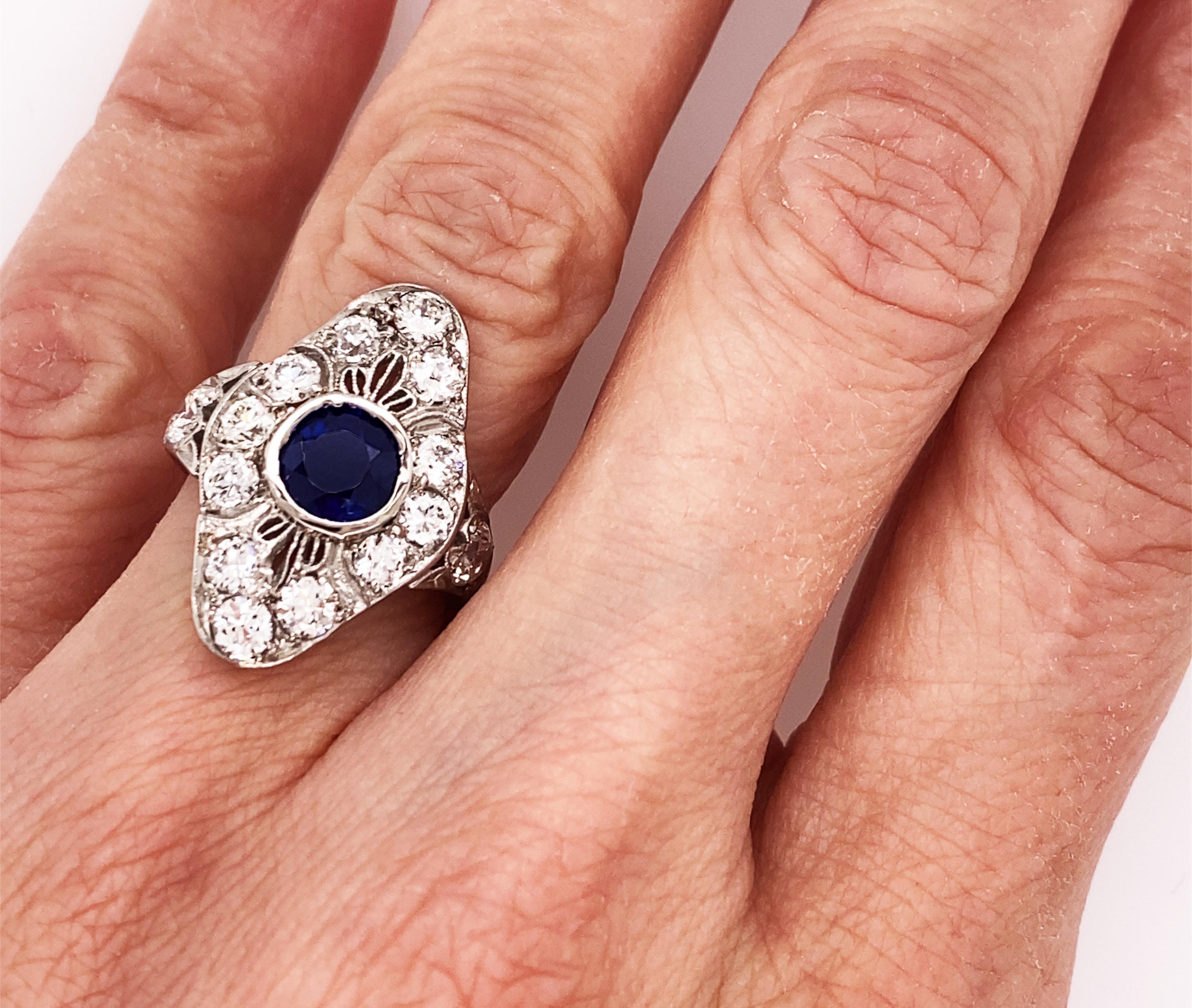 Art Deco Sapphire Diamond Ring 3.30ct Old European Original 1910's Antique Plat For Sale 3