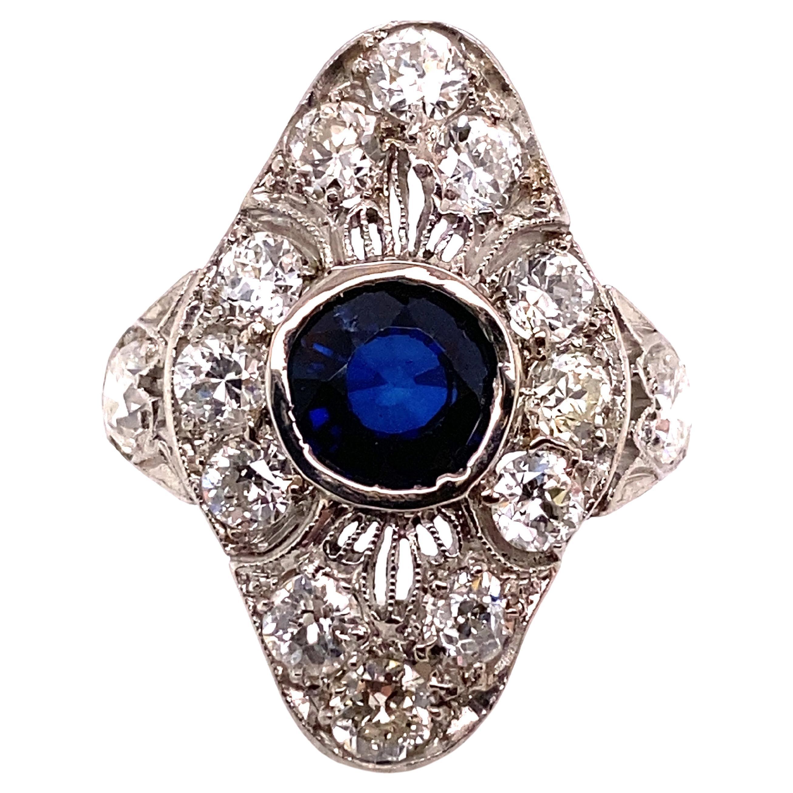 Art Deco Sapphire Diamond Ring 3.30ct Old European Original 1910's Antique Plat