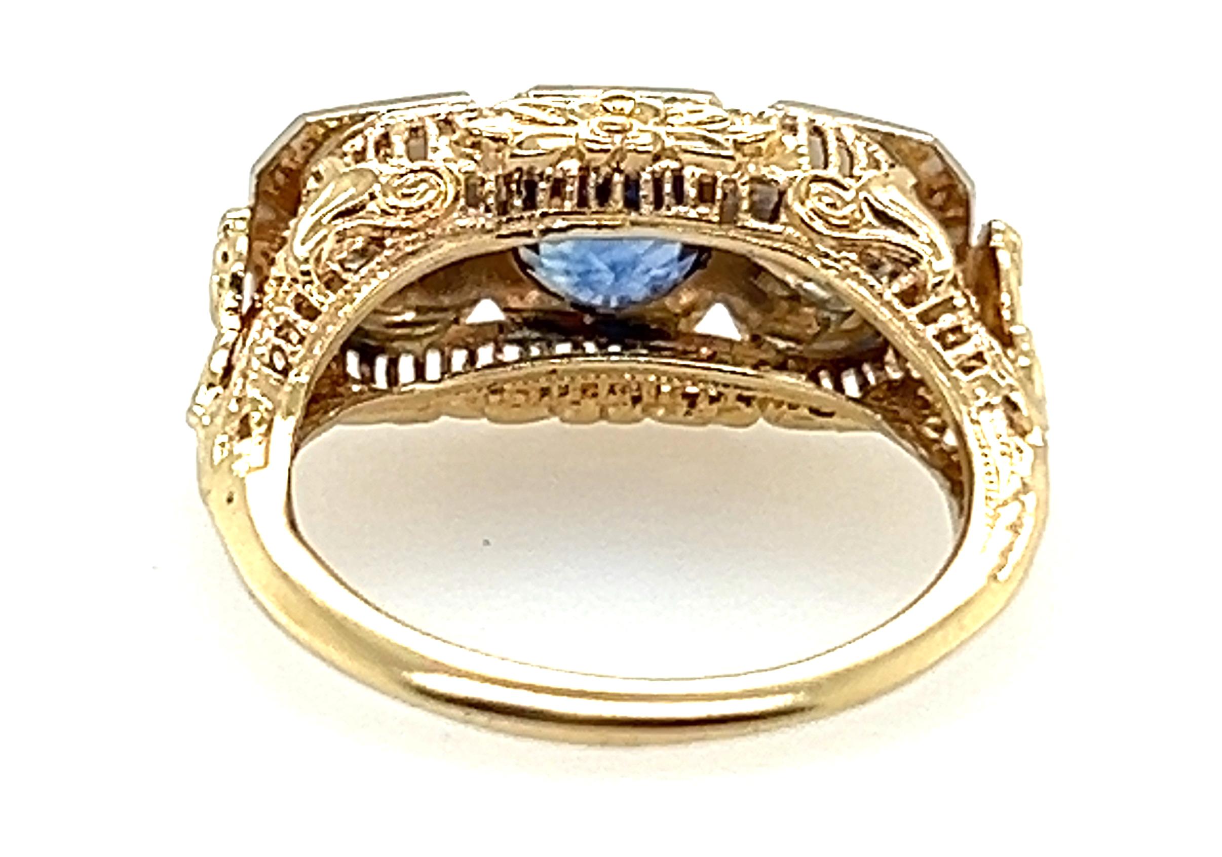 Deco Sapphire 3 Stone Diamond Sri Lanka Sapphire Ring 2.10ct GIA 1930s NOS 18K For Sale 5
