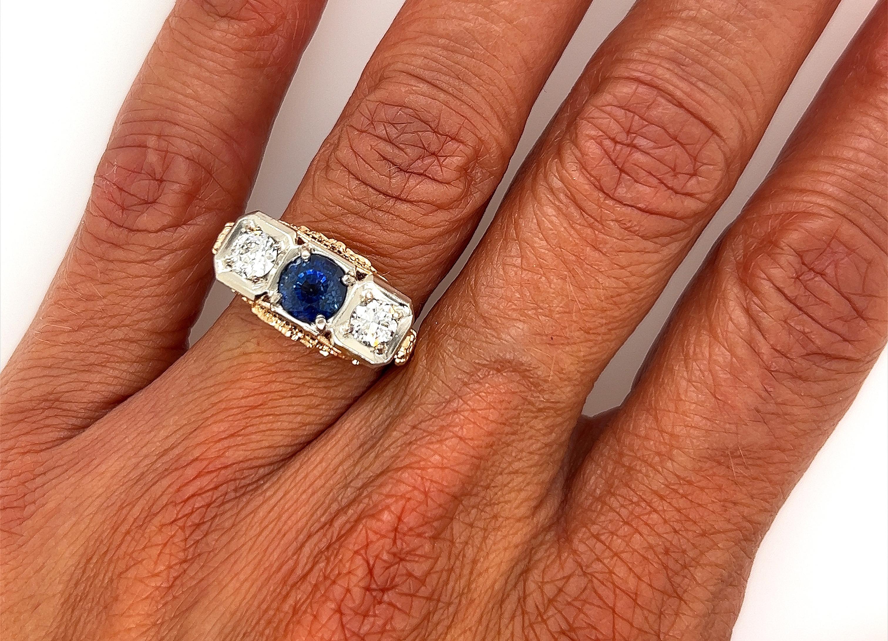 Deco Sapphire 3 Stone Diamond Sri Lanka Sapphire Ring 2.10ct GIA 1930s NOS 18K For Sale 6