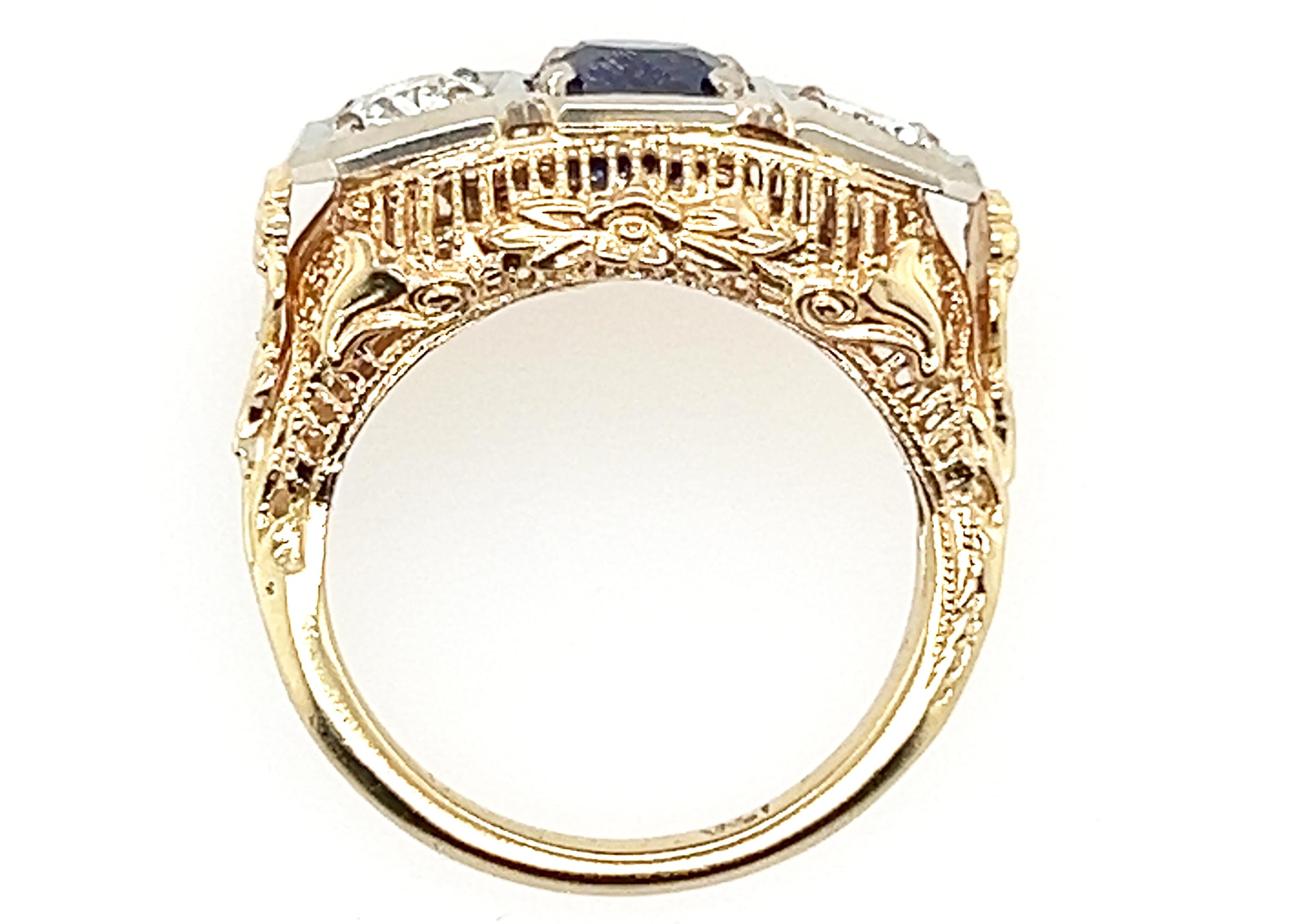 Deco Sapphire 3 Stone Diamond Sri Lanka Sapphire Ring 2.10ct GIA 1930s NOS 18K In New Condition For Sale In Dearborn, MI