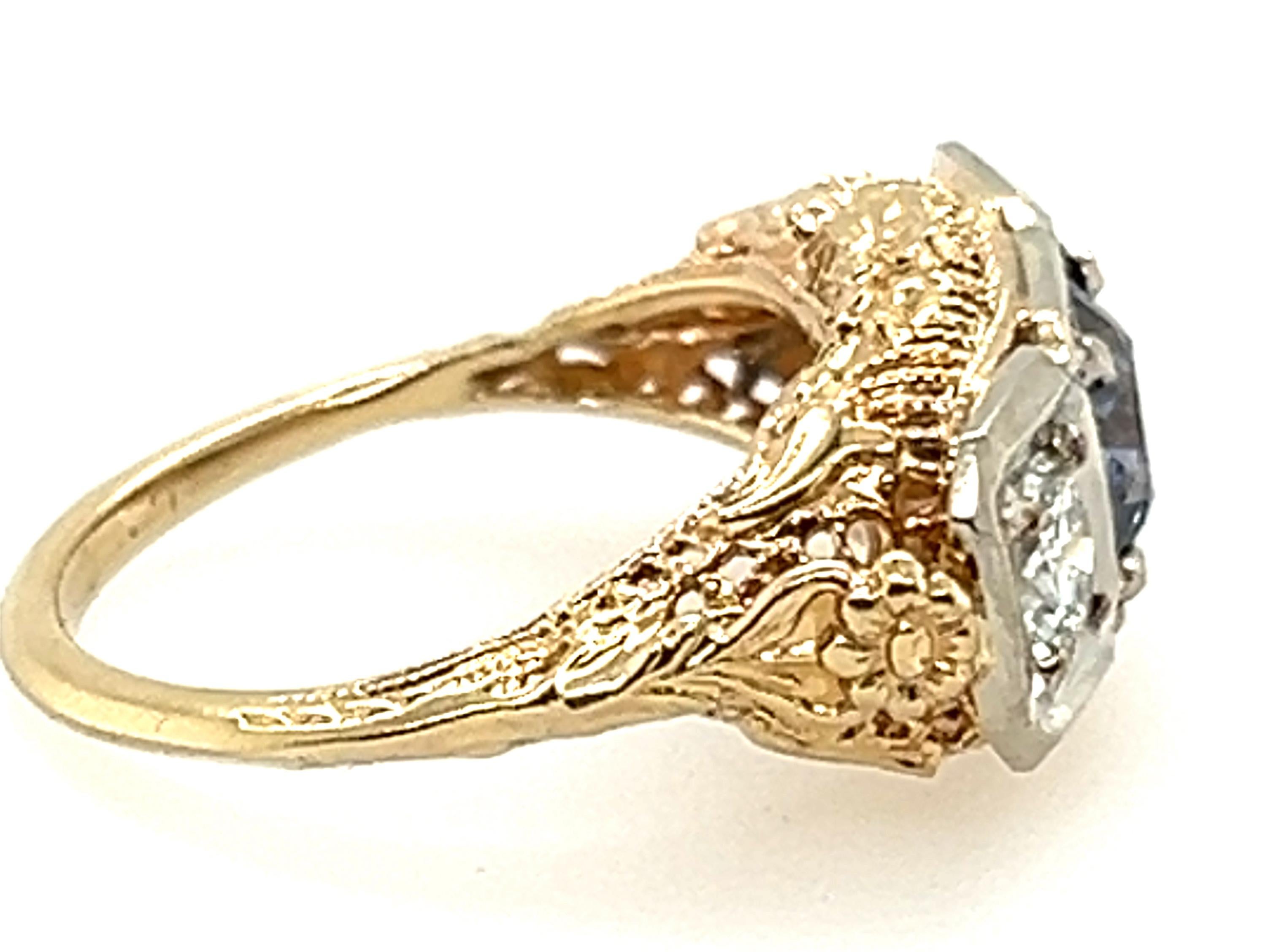 Deco Sapphire 3 Stone Diamond Sri Lanka Sapphire Ring 2.10ct GIA 1930s NOS 18K For Sale 2