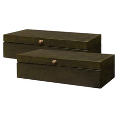 Boîtes « Deco Shagreen », cuir gaufré vert feuille, lot de 2
