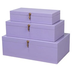 Boîtes emboîtables Deco en shagreen, couleur lilas avec finitions en laiton, lot de 3