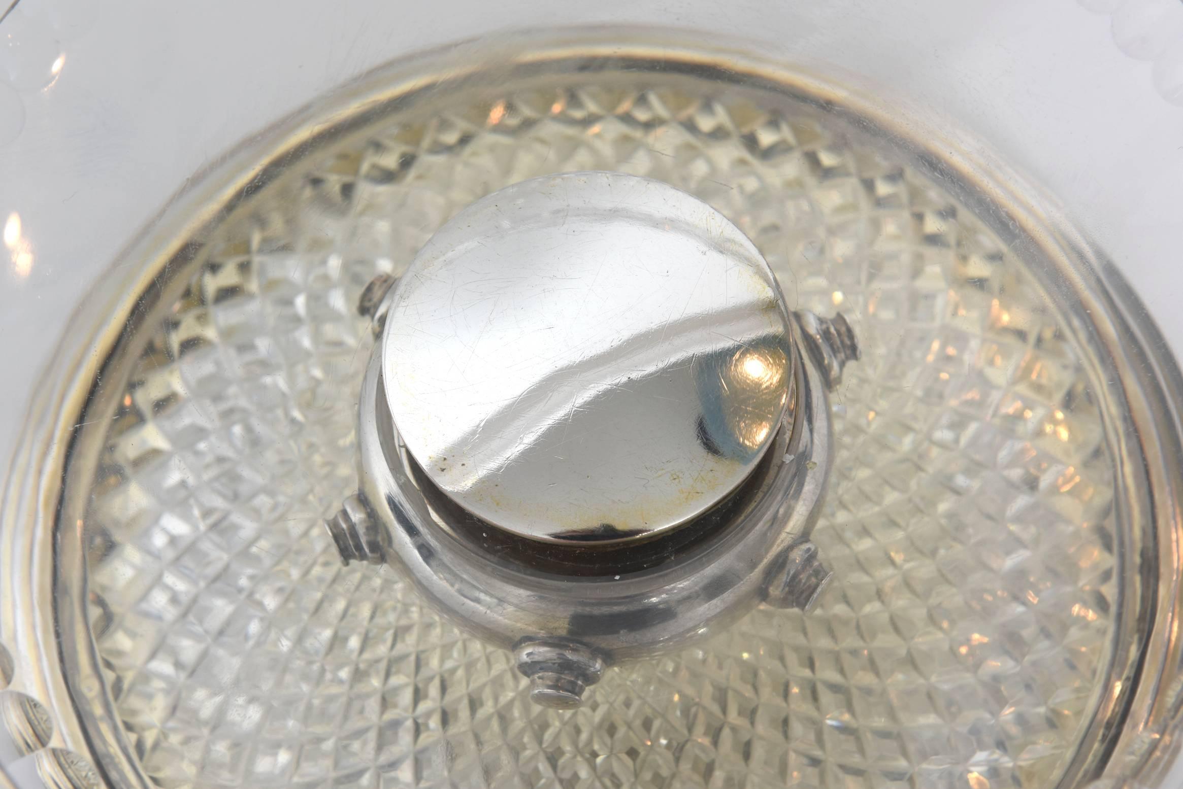 Große Schale / Kompottschale aus geschliffenem Glas im Art déco-Stil versilbert (Versilberung) im Angebot