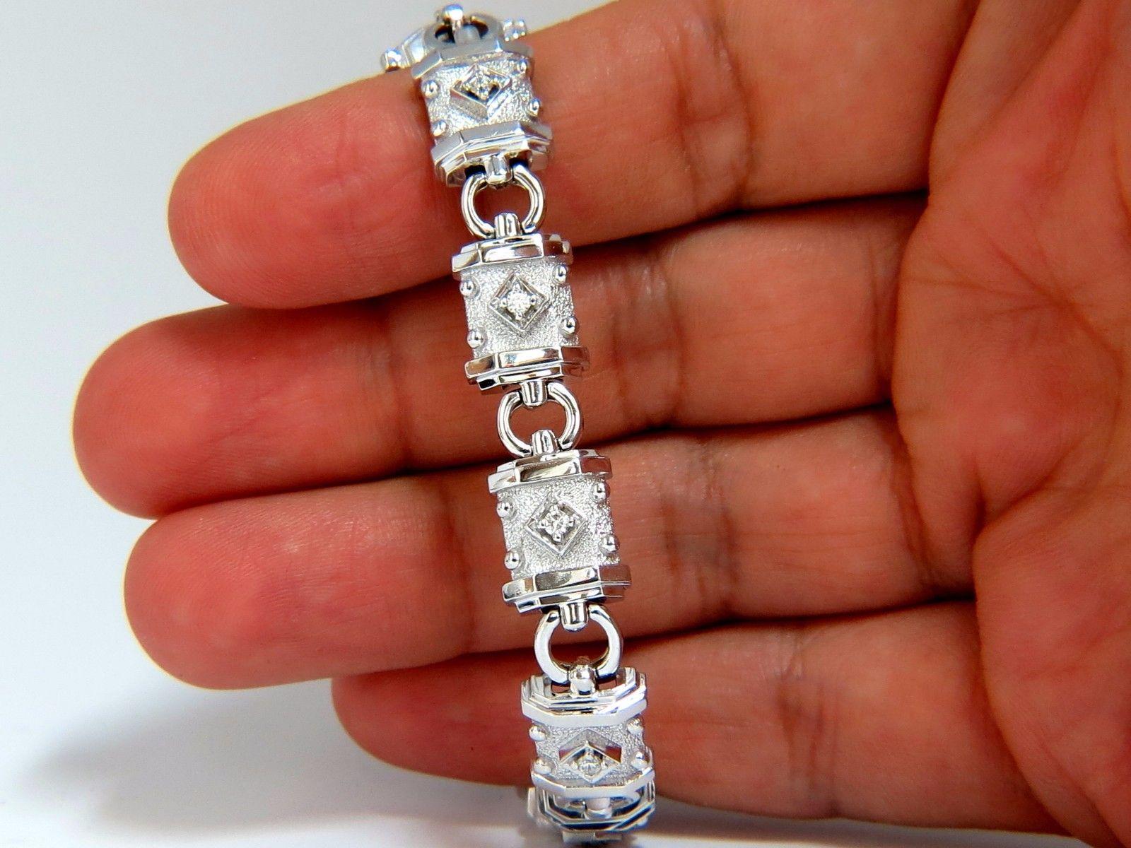 Deco Spanish Gothic Natural Diamond Tennis Bracelet .33 Carat G/Vs 14 Karat In New Condition For Sale In New York, NY