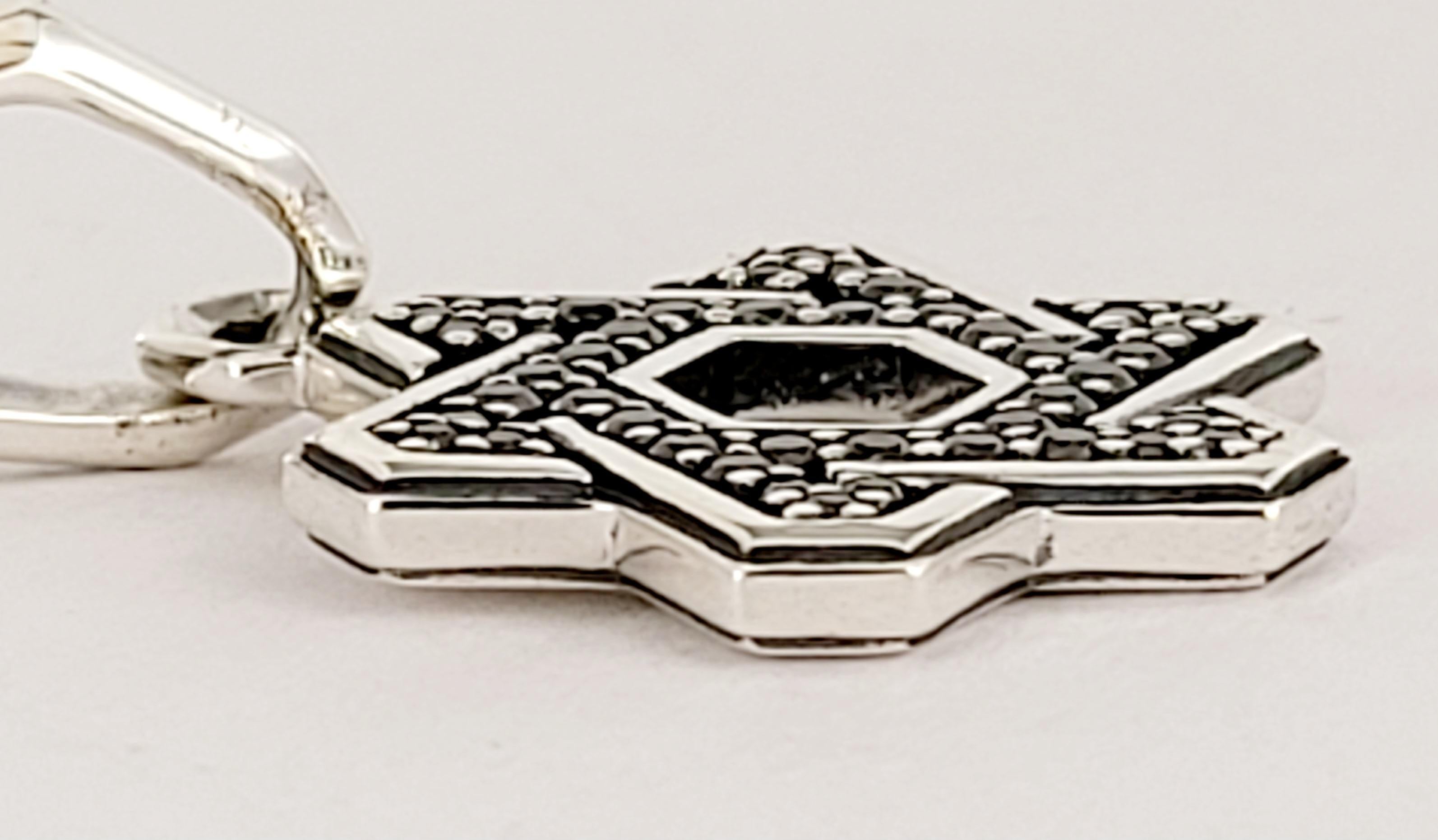 Deco Star of David Pendant Sterling Silver with Black Diamonds In New Condition For Sale In New York, NY