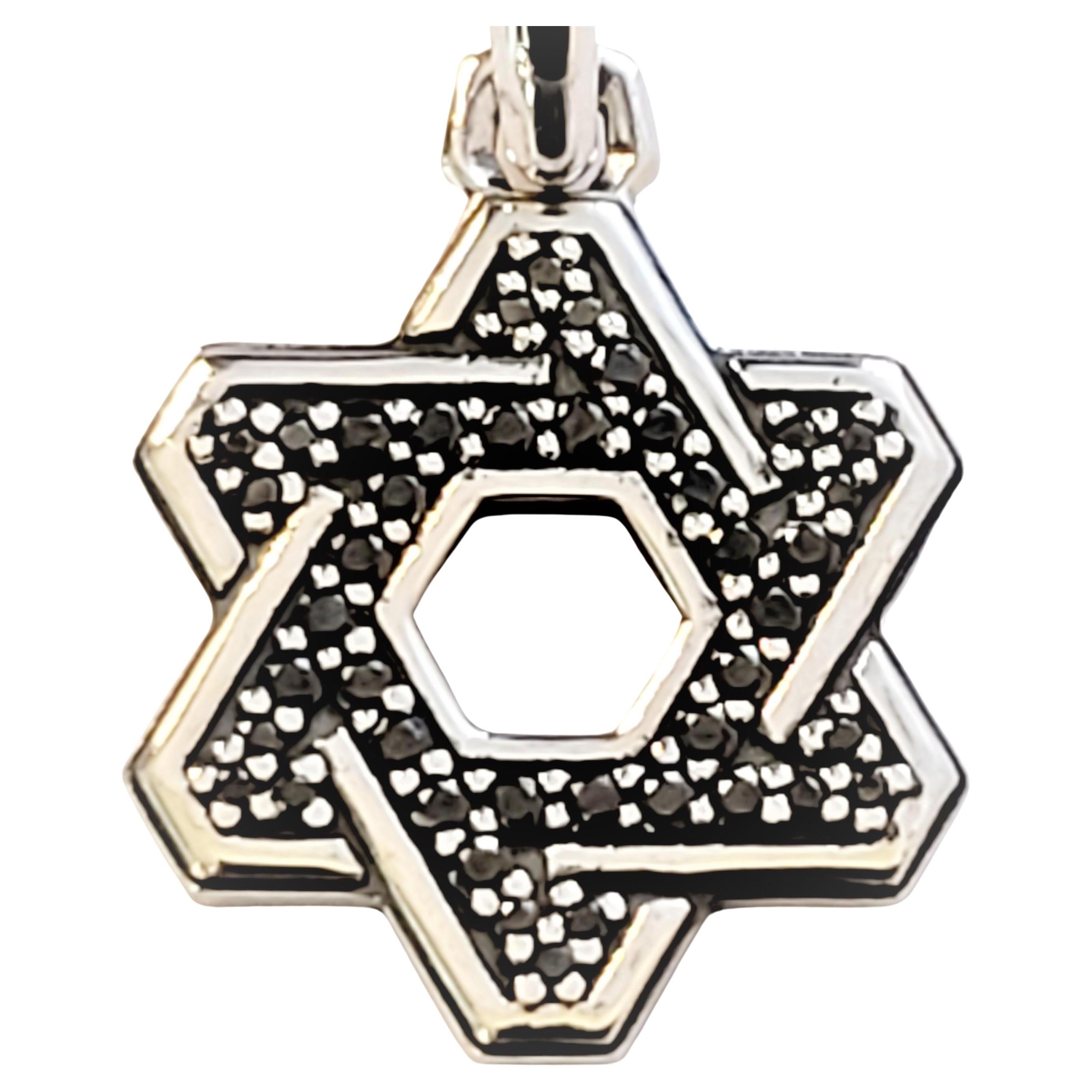 Deco Star of David Pendant Sterling Silver with Black Diamonds For Sale