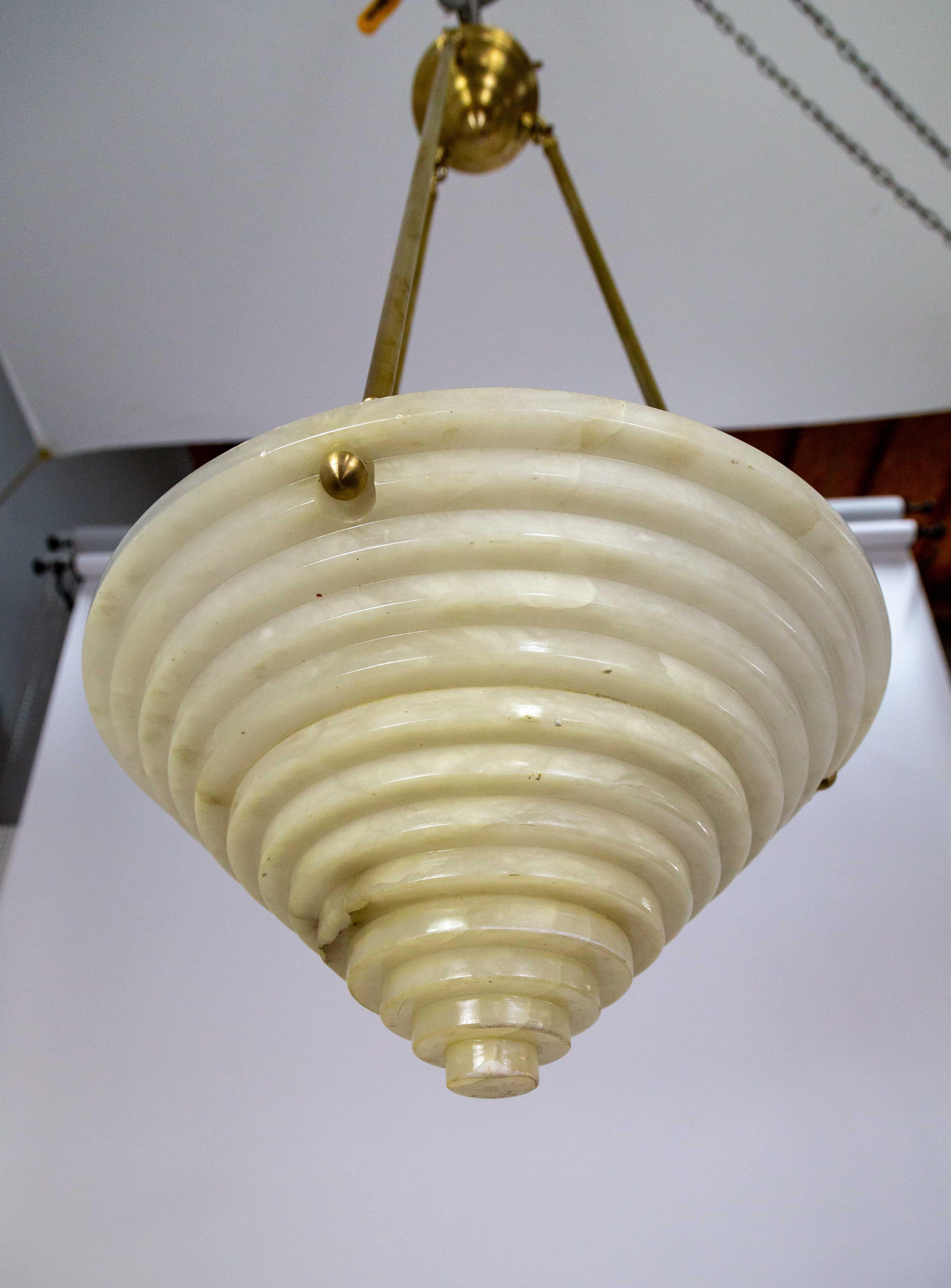 Deco Stepped Alabaster Pendant Light  For Sale 5