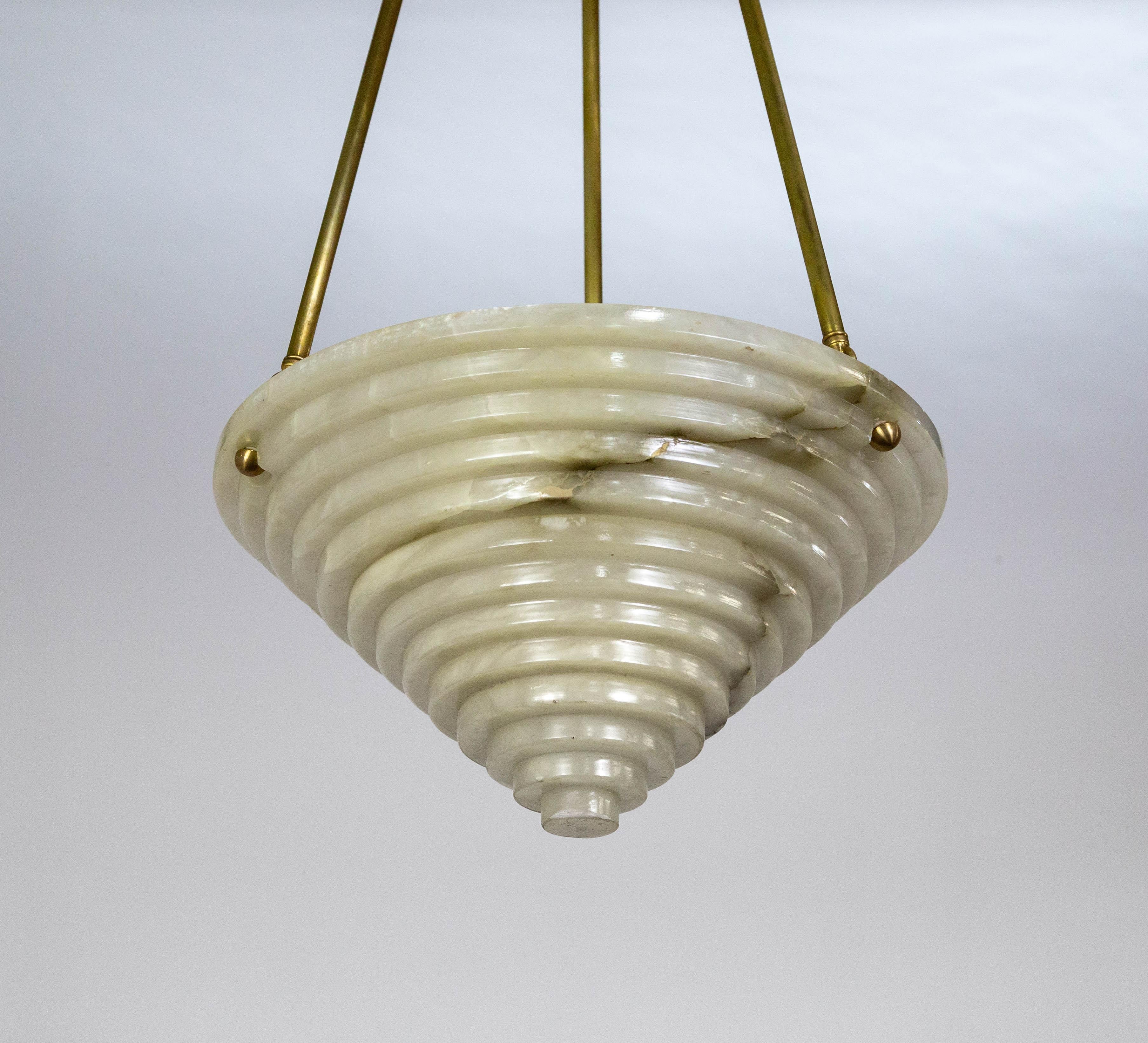 Art Deco Deco Stepped Alabaster Pendant Light  For Sale