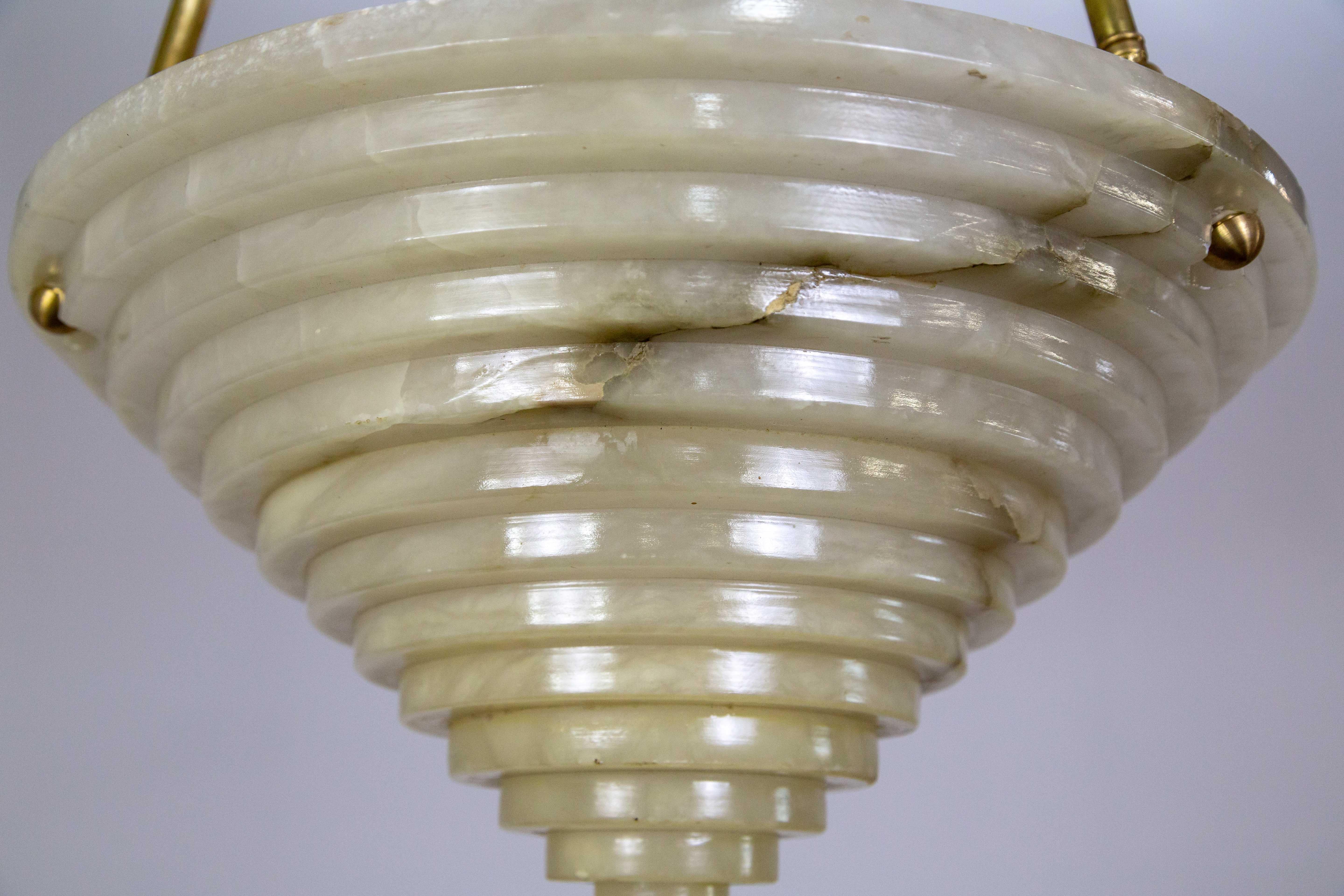 Deco Stepped Alabaster Pendant Light  In Good Condition For Sale In San Francisco, CA