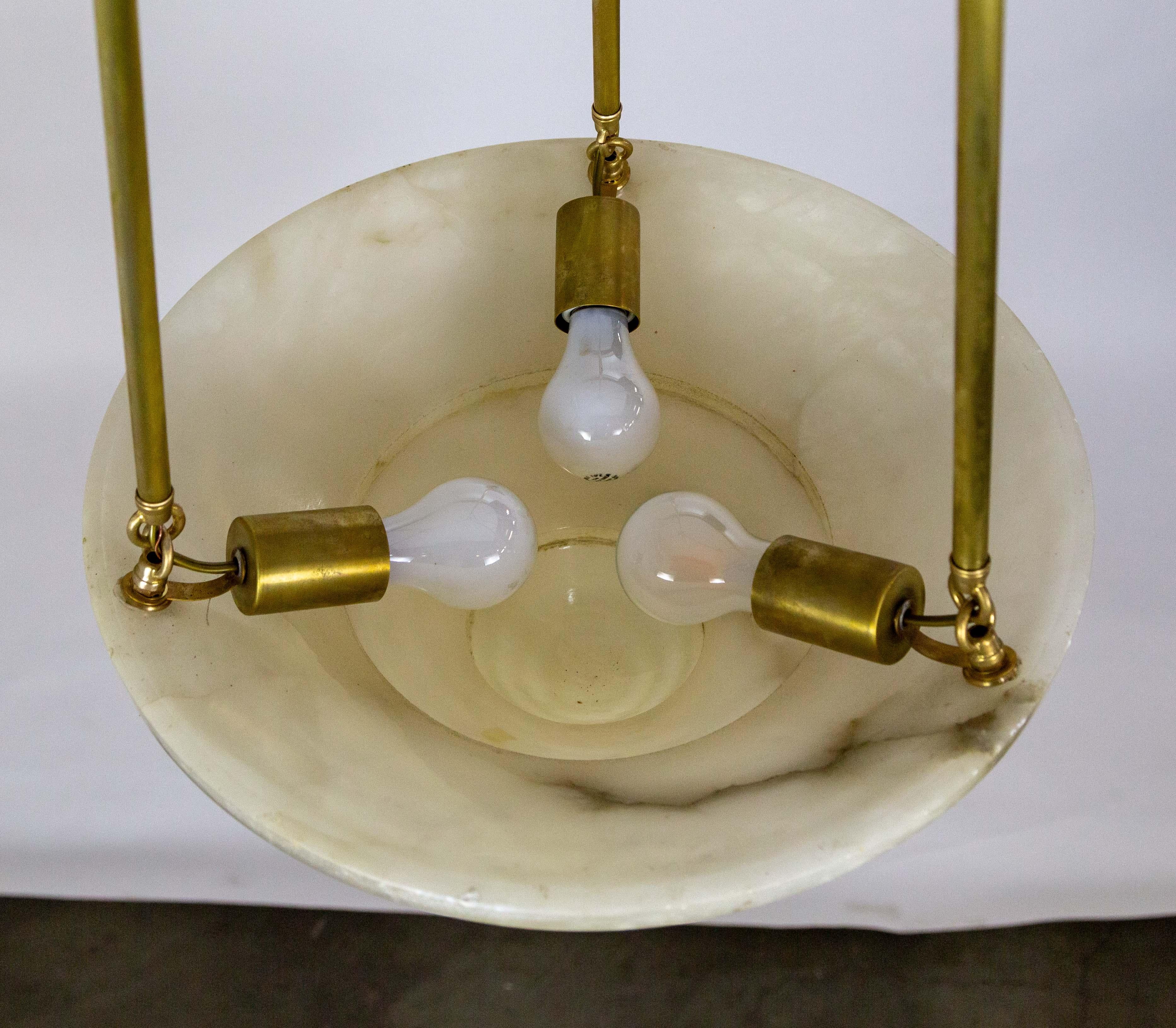 Brass Deco Stepped Alabaster Pendant Light  For Sale