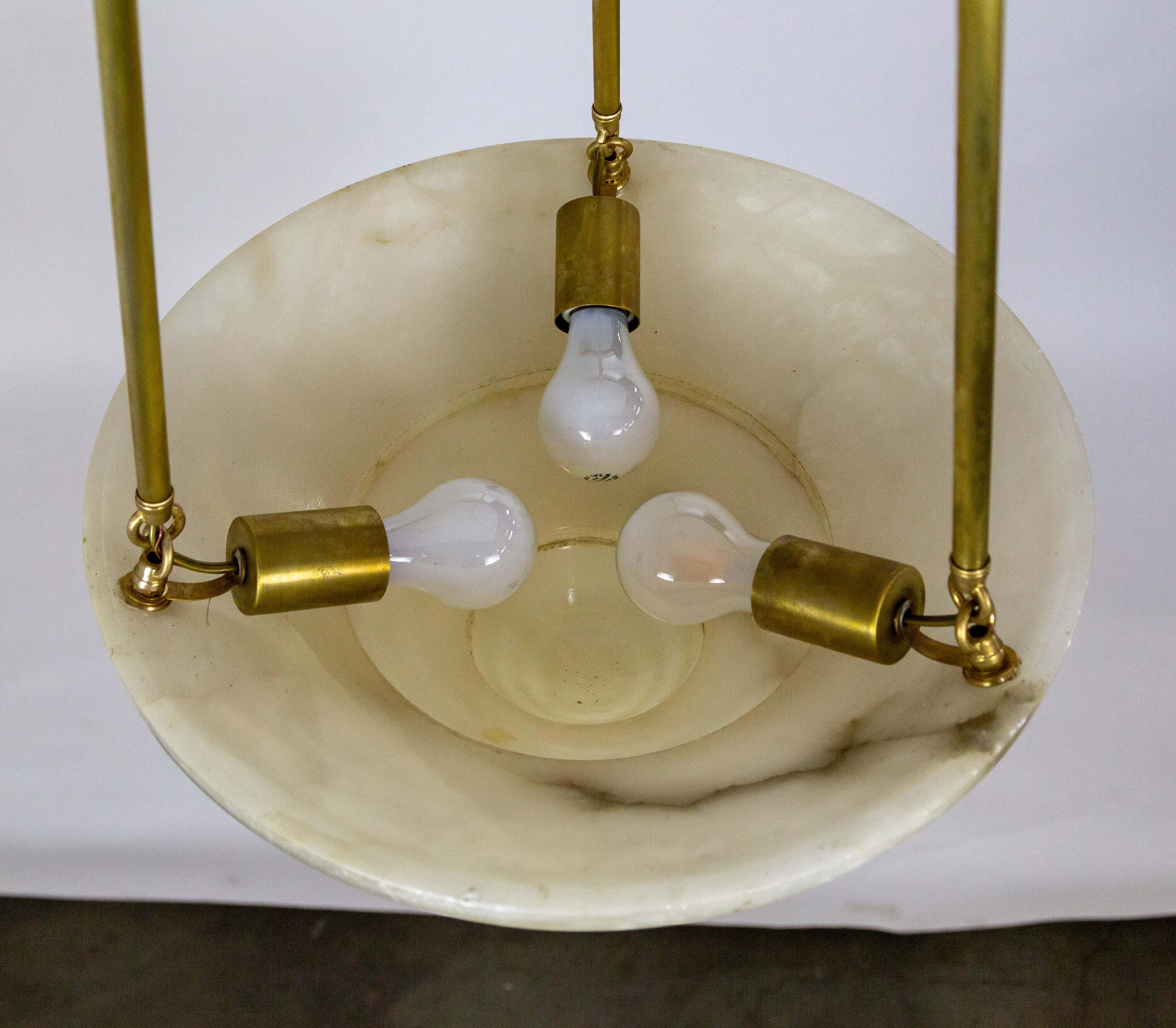 Brass Deco Stepped Alabaster Pendant Light