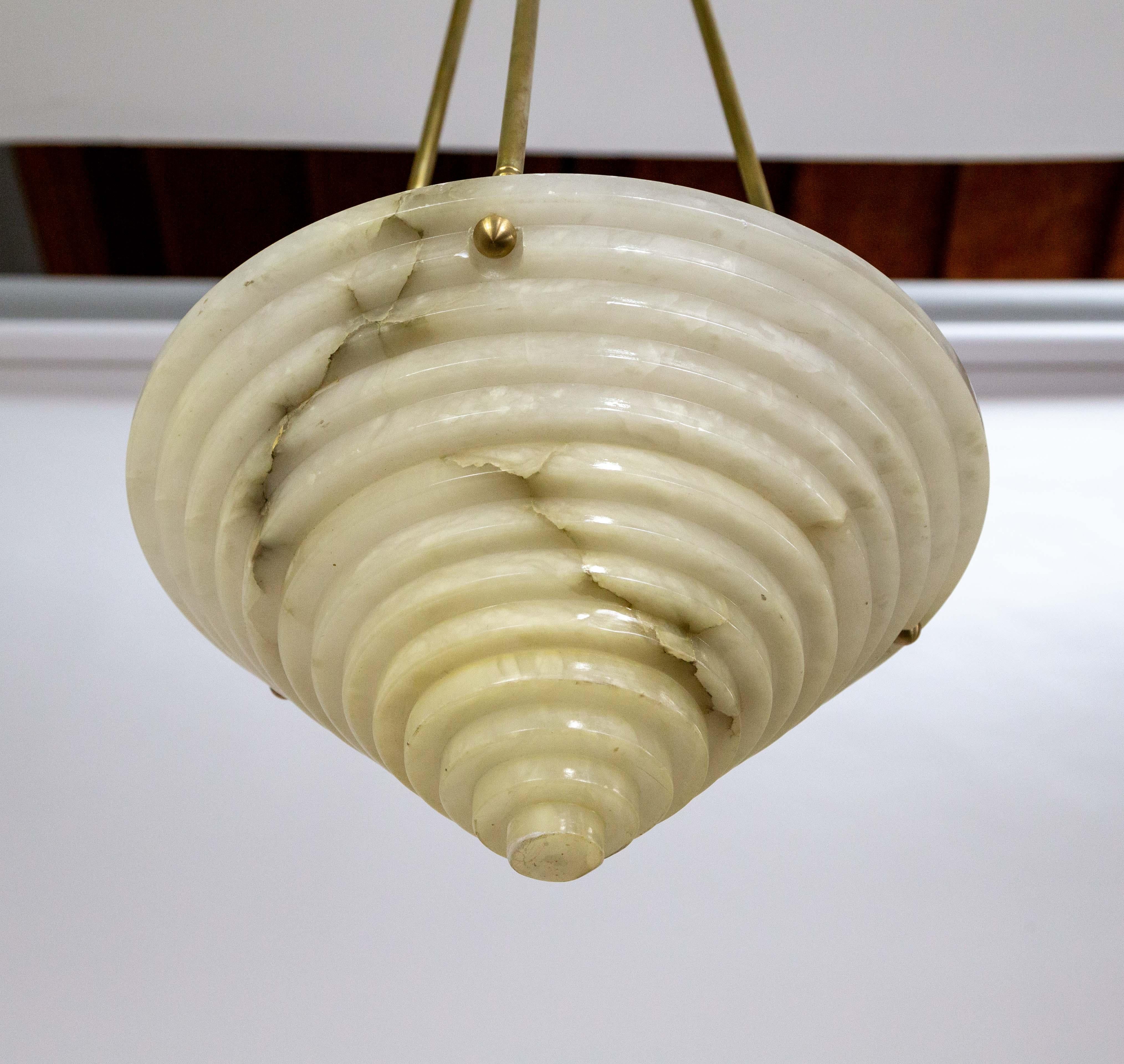 Deco Stepped Alabaster Pendant Light  For Sale 1