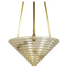 Antique Deco Stepped Alabaster Pendant Light 