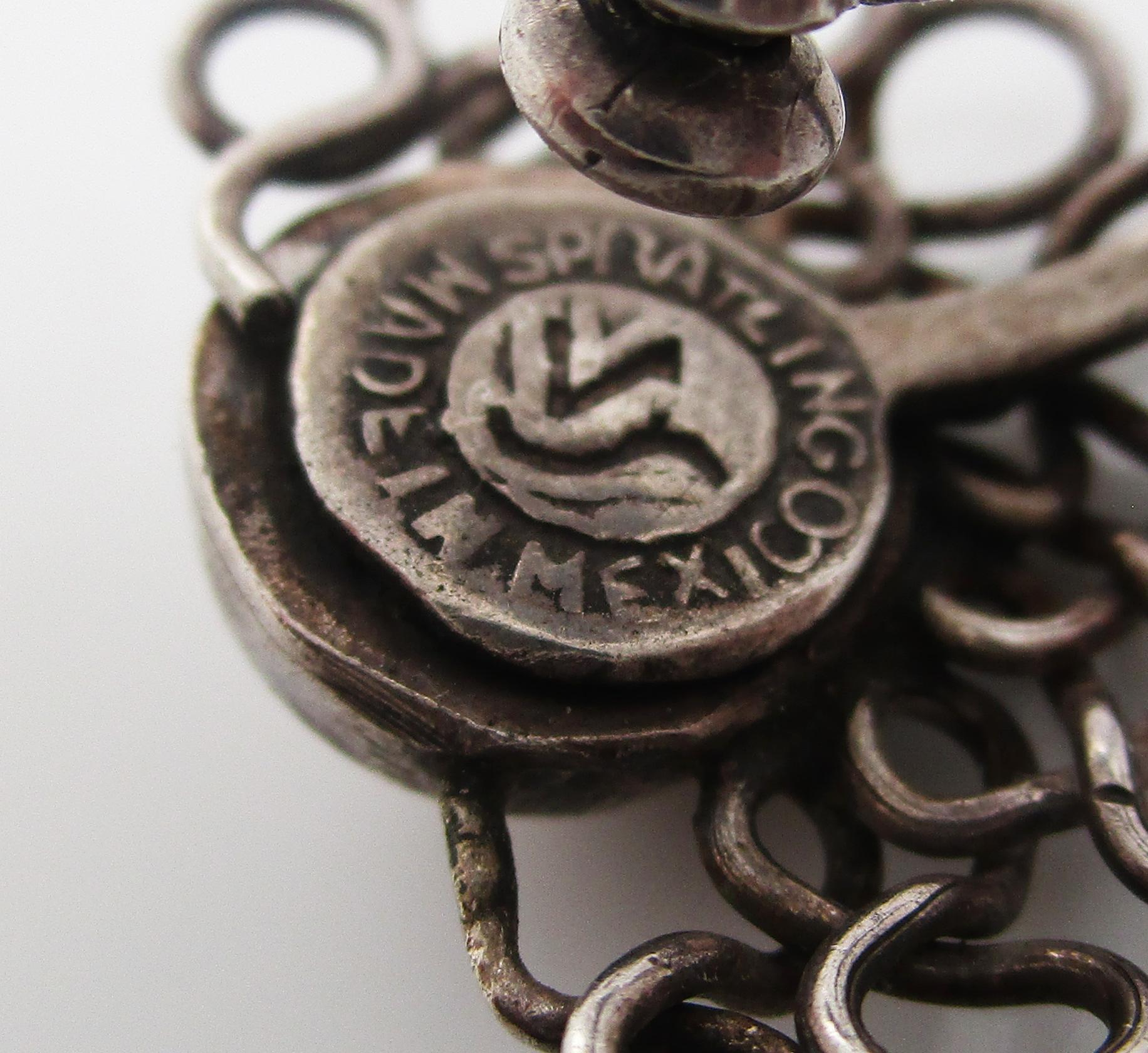 Art Deco Sterling Silber gesprenkelte mexikanische Ohrringe mit Schraubverschluss 1
