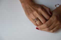 Deco Style 18K Gold 0.70c Emerald 0.32c Black Diamonds Handcrafted Stacking Ring