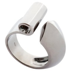 Bague unisexe de style déco en or blanc 18 carats